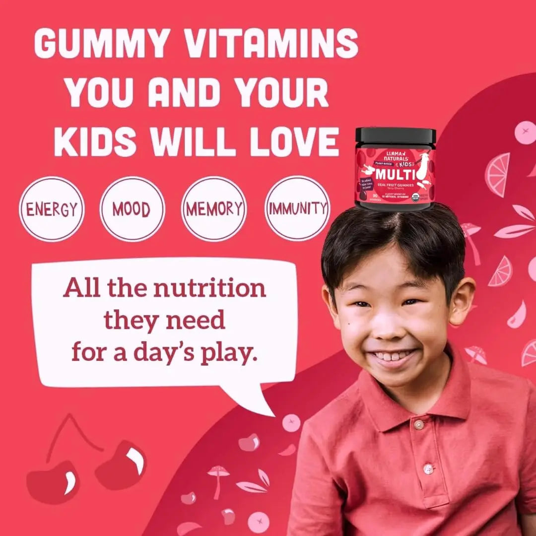 Llama Naturals Kids Multivitamin Gummies | Real Fruit, No Added Sugar Cane | Organic Vegan Toddler Whole Food Vitamins | Llama Naturals uk supplements