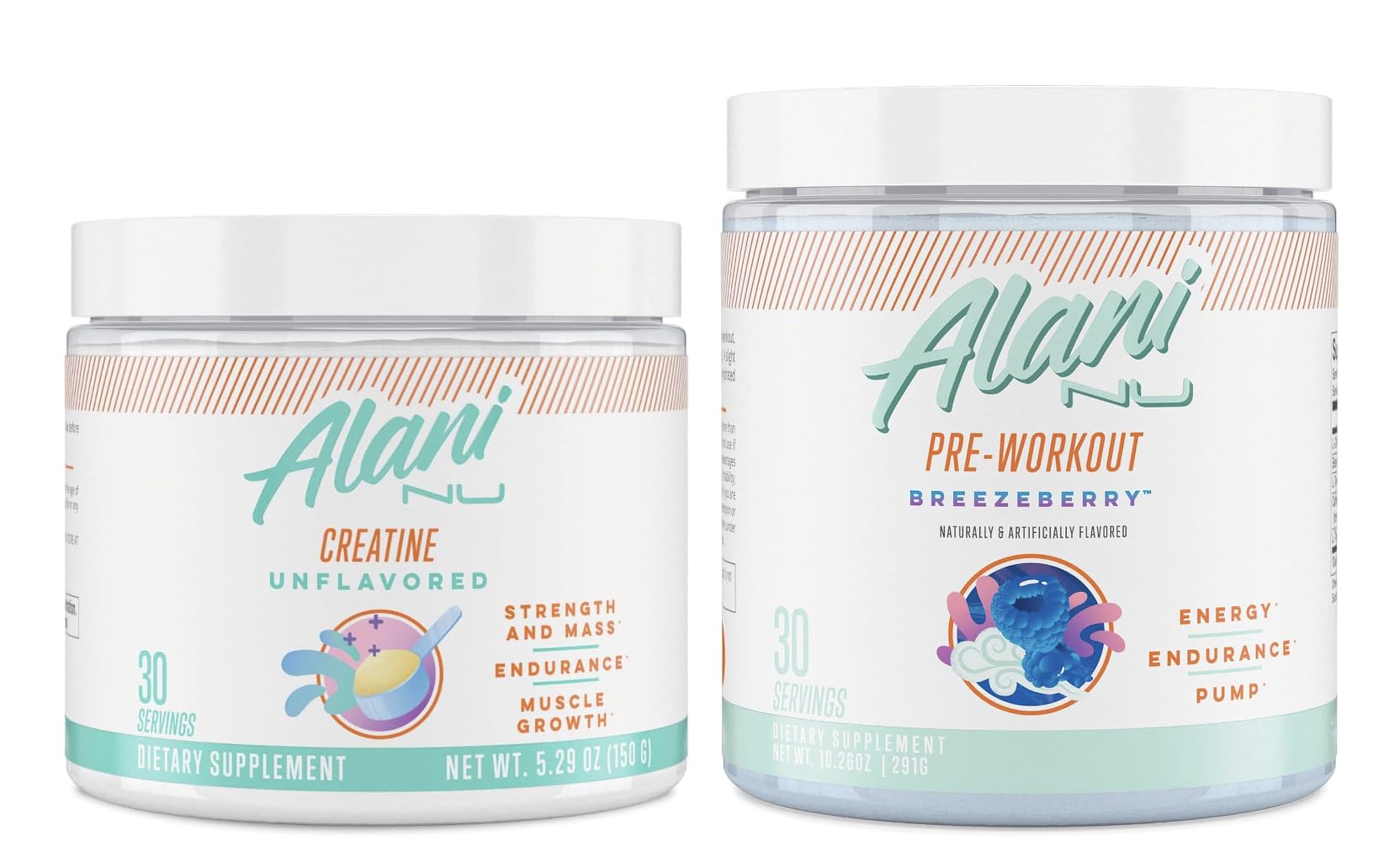 Alani Nu Creatine Monohydrate Powder and Pre Workout Breezeberry Powder Bundle Alani Nu uk supplements