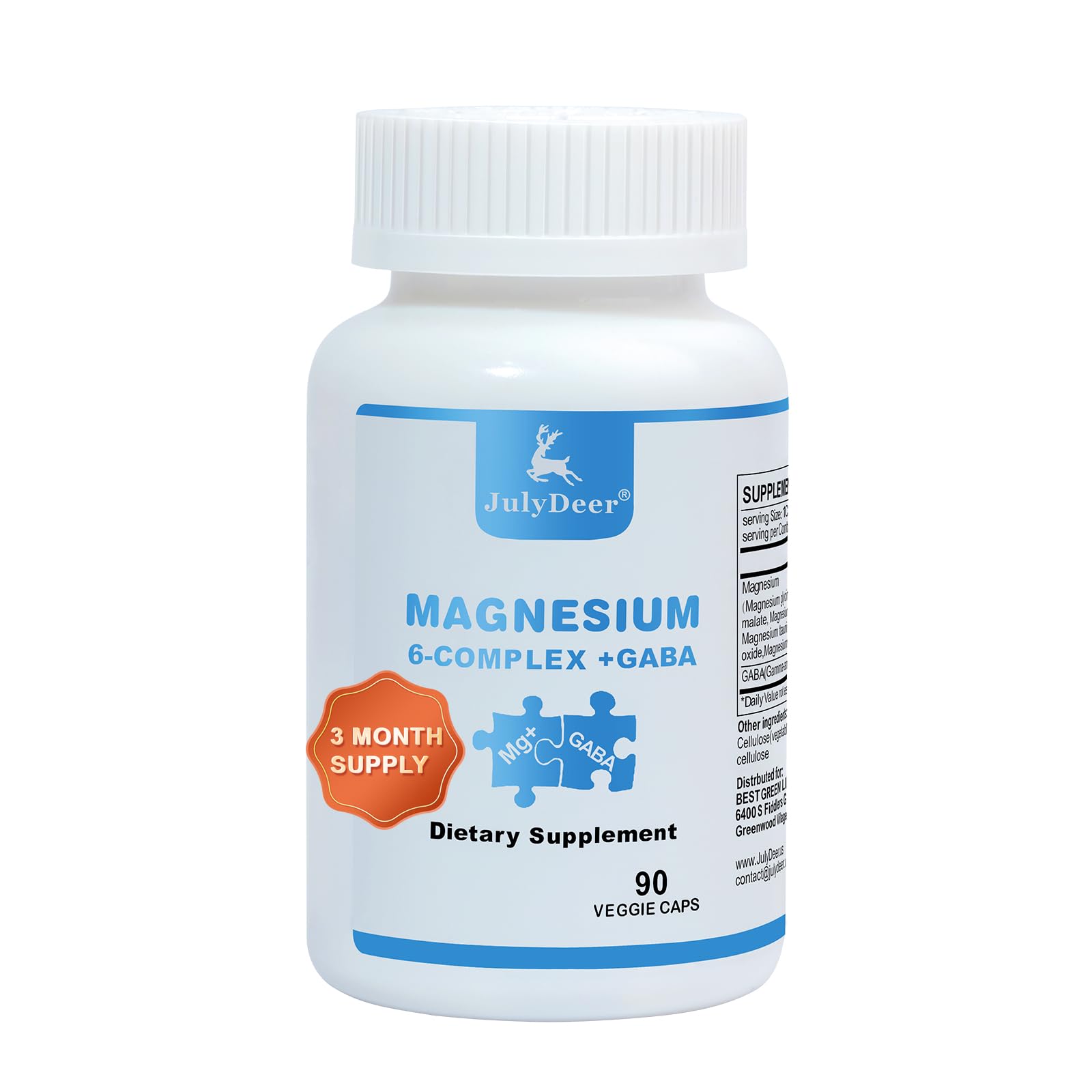 JulyDeer Sixfold Magnesium Complex | 350mg of Magnesium Glycinate, Malate, Citrate, Taurine, Oxide, Mg+ for Muscles,Nerves,& Energy, GABA Sleep Support | High Absorption | Vegan | 90 Capsules Risabou uk supplements
