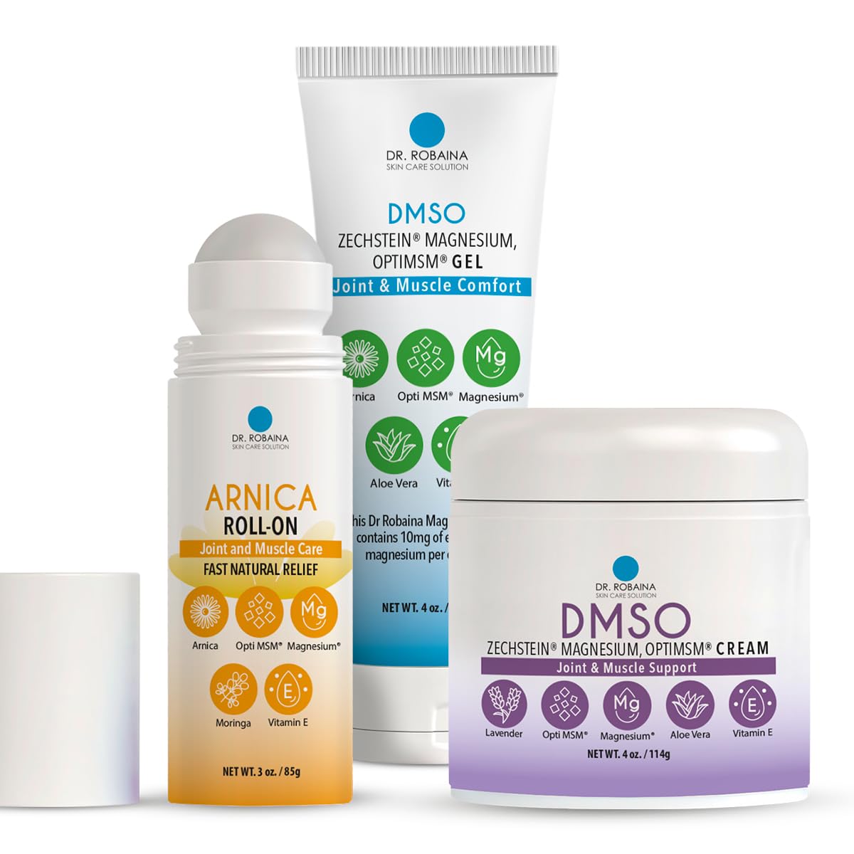 Arnica & DMSO Gel Recovery Bundle – 99.9% Pure Pharmaceutical Grade DMSO & Arnica Roll-On | Lavender Cream & Fast-Absorbing Gel | Hydrating & Non-Greasy | Made in USA Dr. Robaina uk supplements
