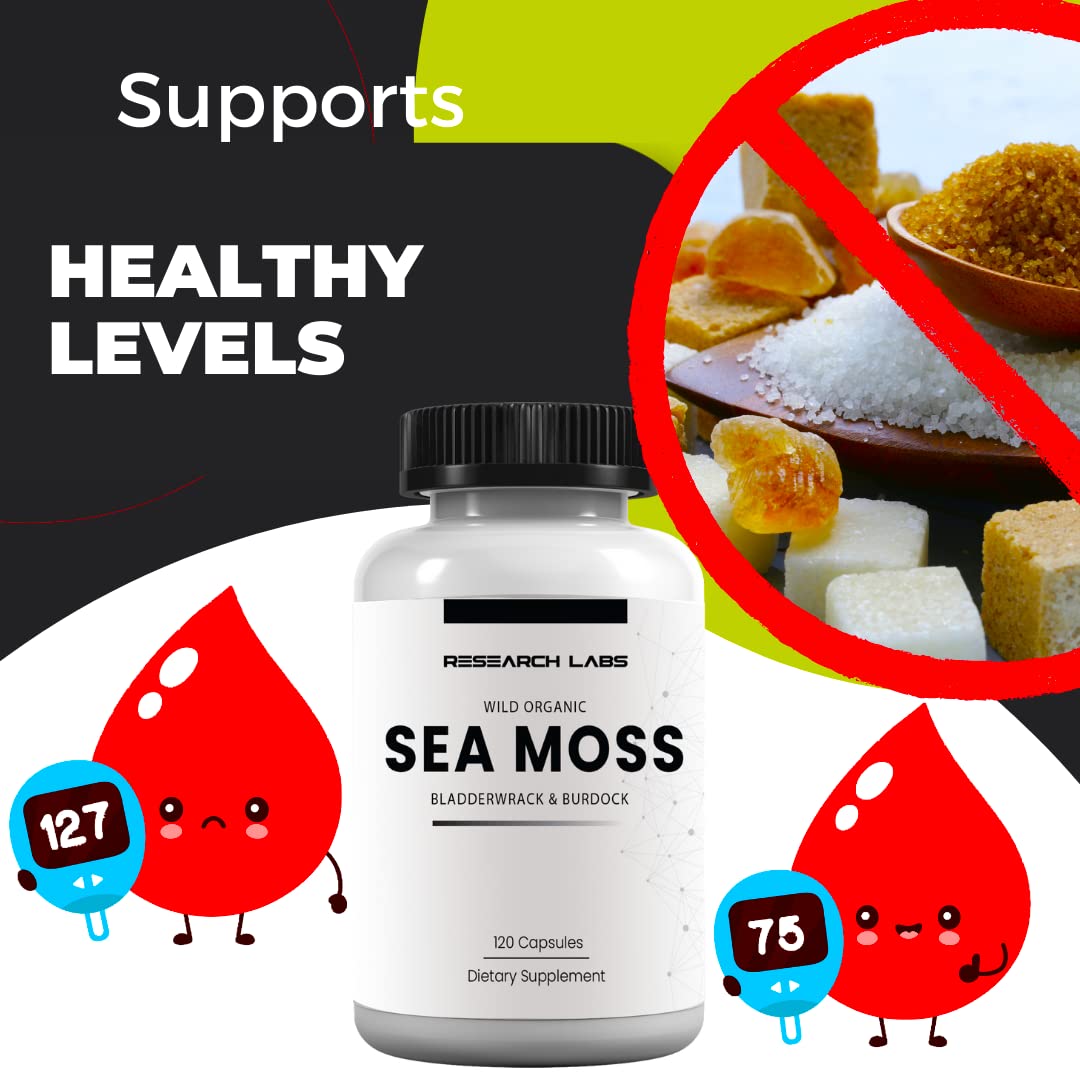 Research Labs 2 Fer 1 Ad Organic Irish Sea Moss Capsules 240 Total Pills, Raw Wildcrafted Seamoss Enhanced w/Bladderwrack & Burdock Root Antioxidant Powerhouse. Thyroid Support Research Labs uk supplements
