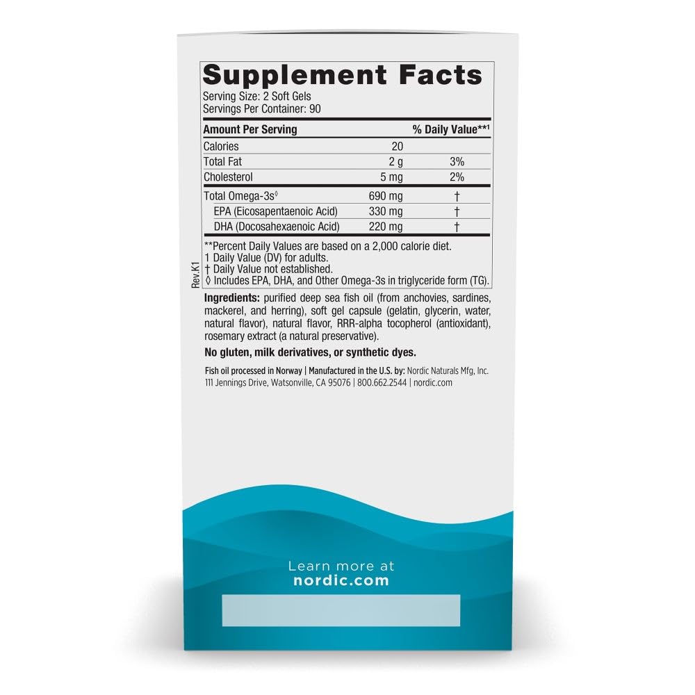 Nordic Naturals Omega-3, Lemon Flavor - 180 Soft Gels - 690 mg Omega-3 - Fish Oil - EPA & DHA - Immune Support, Brain & Heart Health, Optimal Wellness - Non-GMO - 90 Servings Nordic Naturals uk supplements