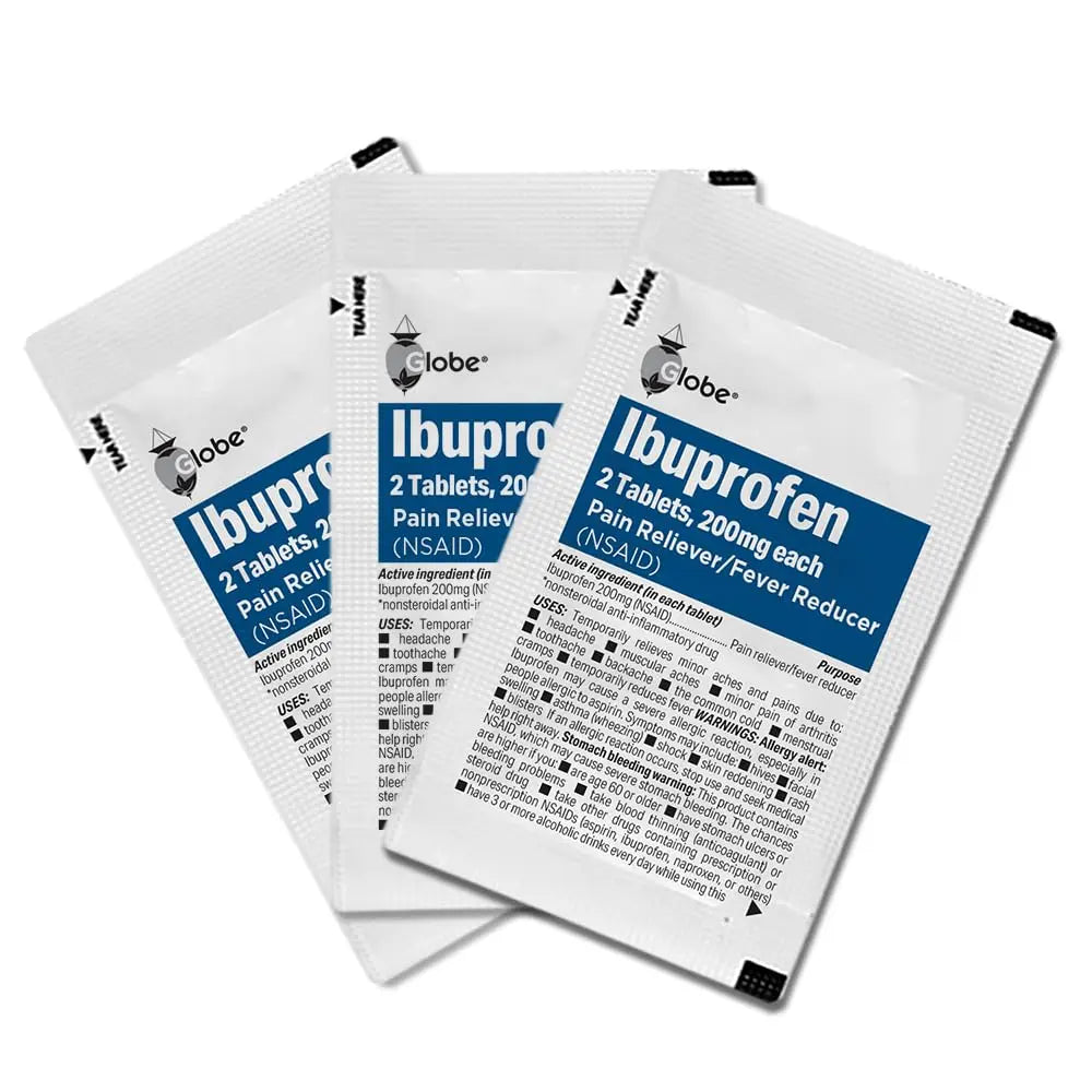 Globe Ibuprofen Tablets, 200 mg, Pain Reliever and Fever Reducer, for Headache, Muscular Aches, Arthritis, Backache and More 50 Packets of 2 Tablets Each,100 Tablets Trifecta Pharmaceuticals USA uk supplements