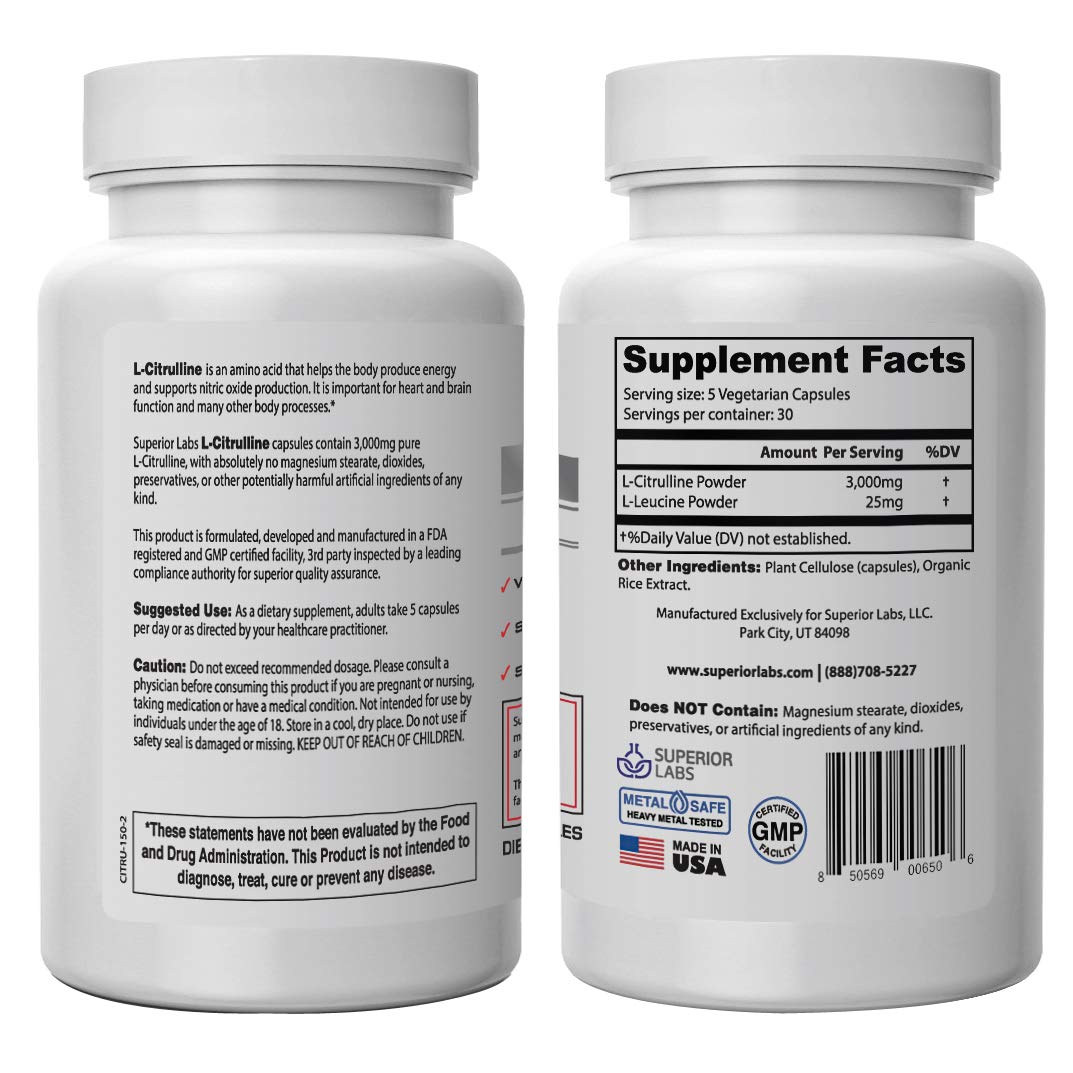 Superior Labs – Pure L-Citrulline – Free Form – Optimal 3,000mg Dosage – 150 Vegetable Superior Labs uk supplements
