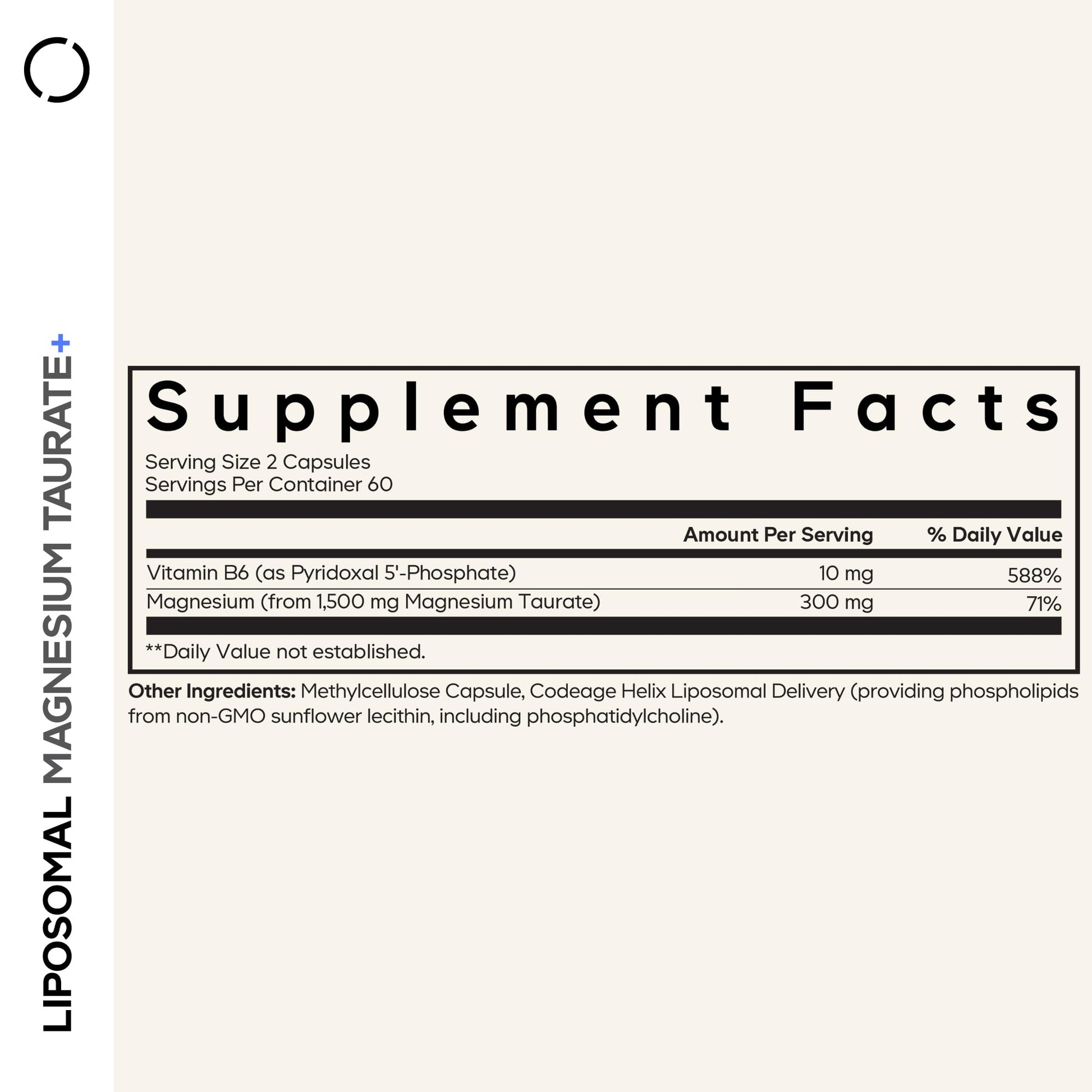 Codeage Liposomal Magnesium Taurate+ Supplement - Magnesium Taurate, Vitamin B6 as Pyridoxal 5-Phosphate, 2-Month Supply - Liposomal Delivery, Vegan, Non-GMO, Gluten-Free, 120 Capsules Codeage uk supplements