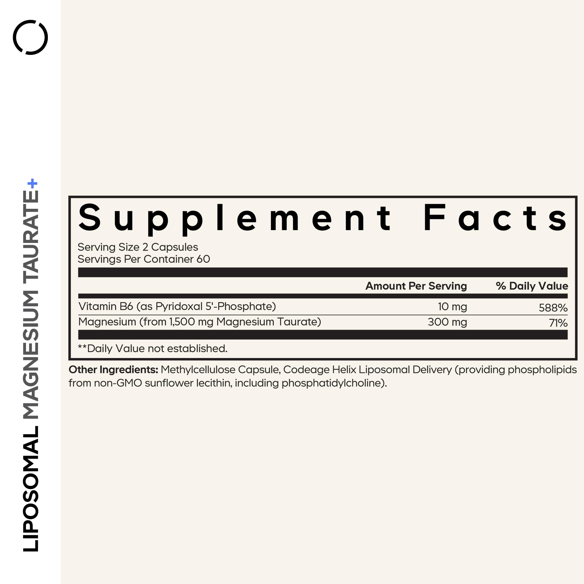 Codeage Liposomal Magnesium Taurate+ Supplement - Magnesium Taurate, Vitamin B6 as Pyridoxal 5-Phosphate, 2-Month Supply - Liposomal Delivery, Vegan, Non-GMO, Gluten-Free, 120 Capsules Codeage uk supplements