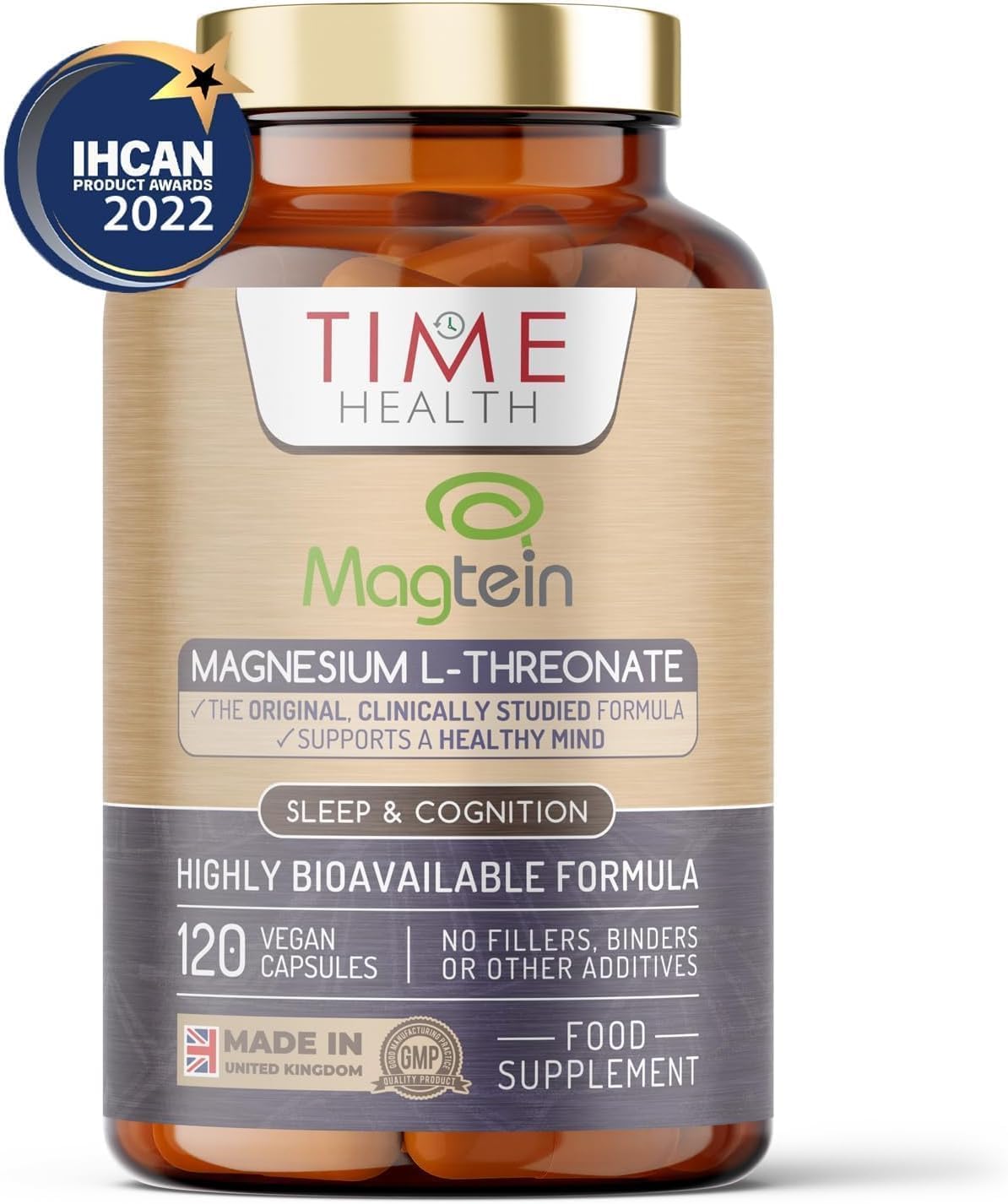 Magtein® Magnesium – 120 Capsules – High Strength 2100mg – Highly Bioavailable Time Health uk supplements