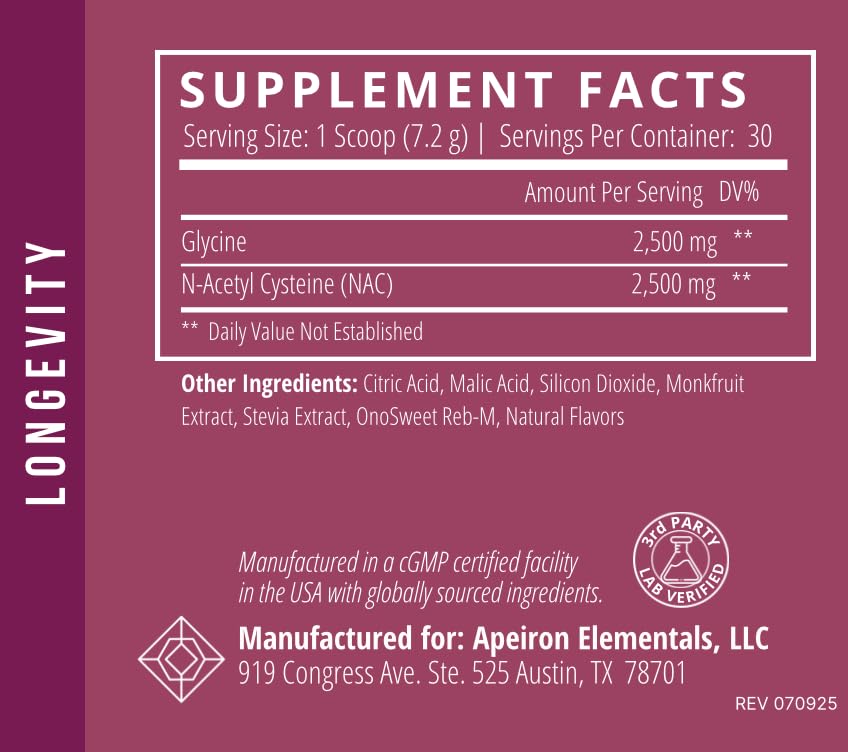 Apeiron Elementals NAC + Glycine Powder - 2500mg - Glutathione Production, Immune Support, & Cellular Energy Apeiron Elementals uk supplements