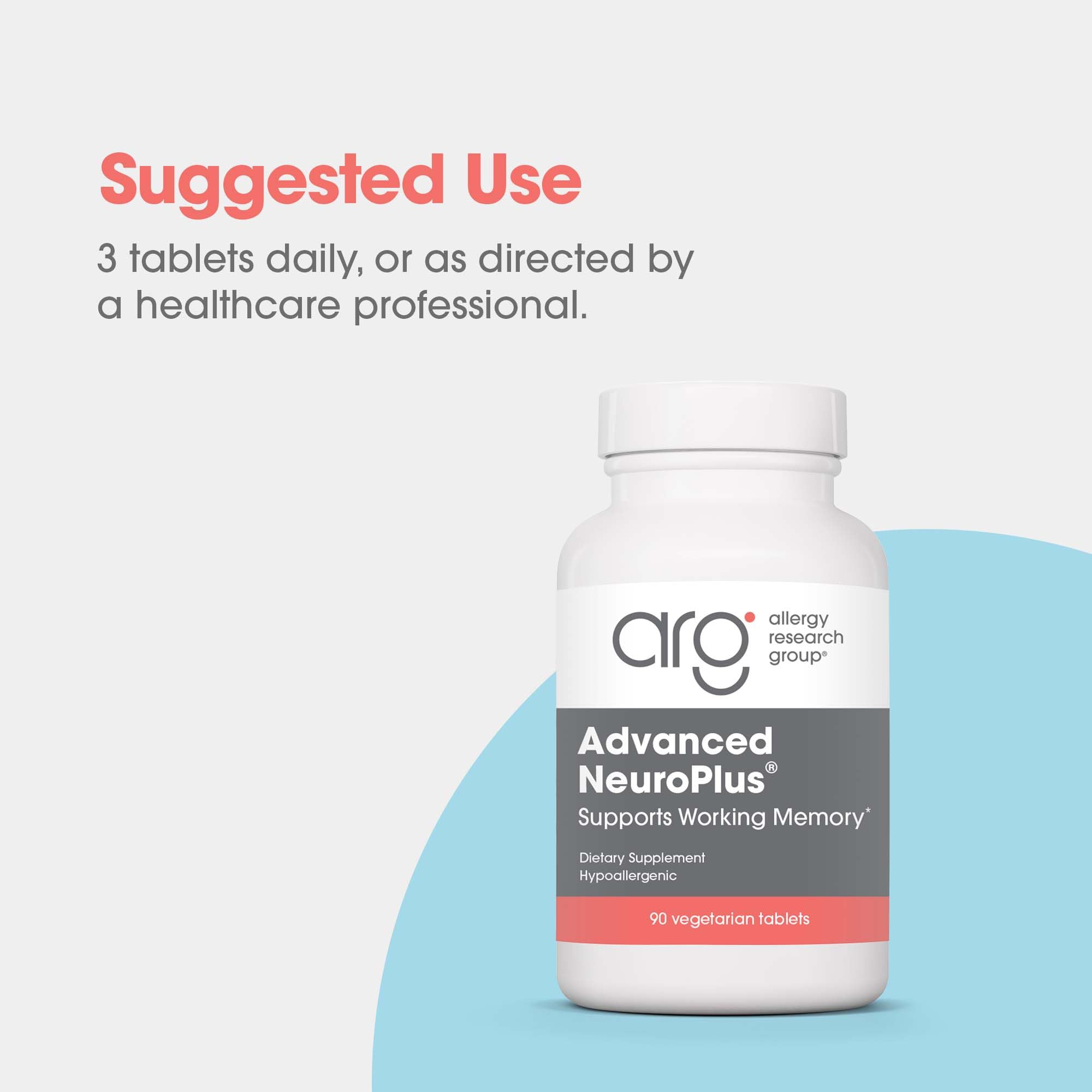 Allergy Research Group Advanced NeuroPlus - Nootropic Formula with Spearmint Extract, Lions Mane & Citicoline - Supports Working Memory Focus & Cognitive Function - 30 Servings - 90 Tablets Allergy Research Group uk supplements