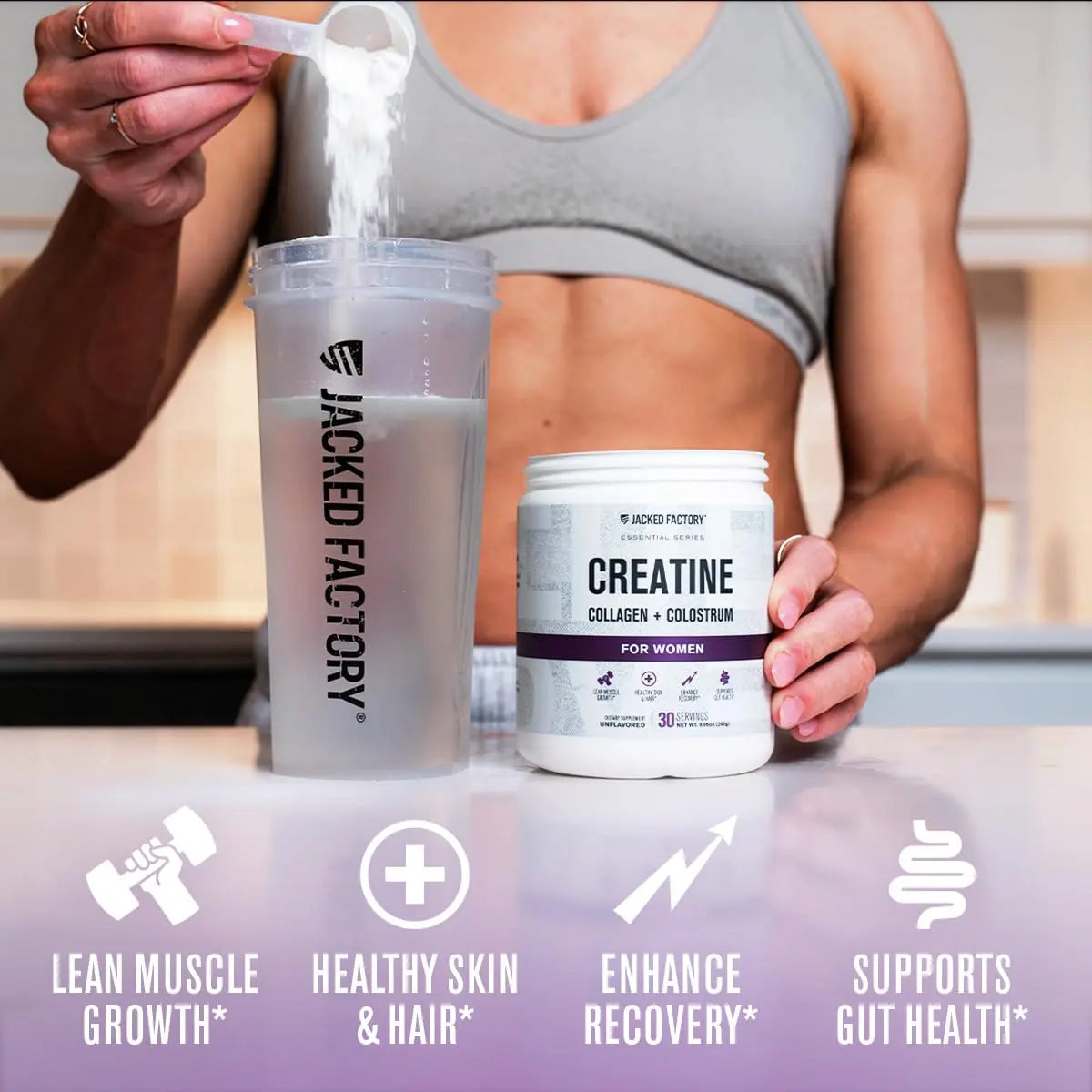 Jacked Factory Creatine for Women - Creatine Monohydrate with Collagen + Colostrum to Support Workout Performance, Lean Muscle Growth, Healthy Hair, Skin, Jacked Factory uk supplements