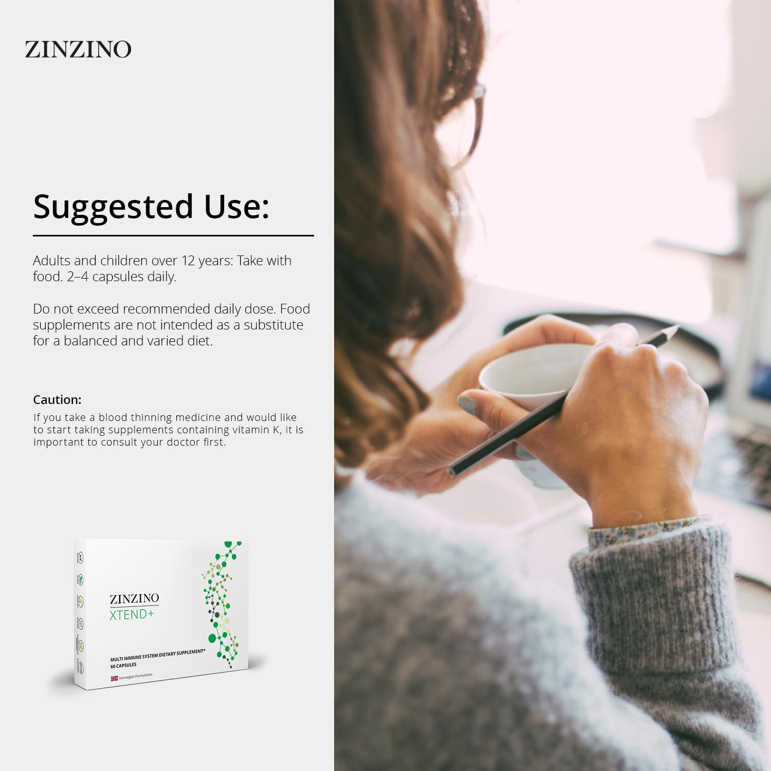 Zinzino Xtend + - Multi Immune Supplement - Essential Vitamins, Minerals & Vitamin C for Immune Support, Energy & Focus - 60 Capsules ZINZINO uk supplements