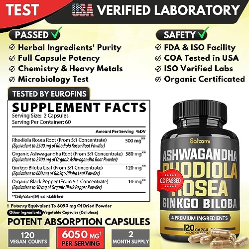 6050mg Rhodiola Rosea Supplement with Ashwagandha Root, Ginkgo Biloba & Black Pepper Satoomi uk supplements