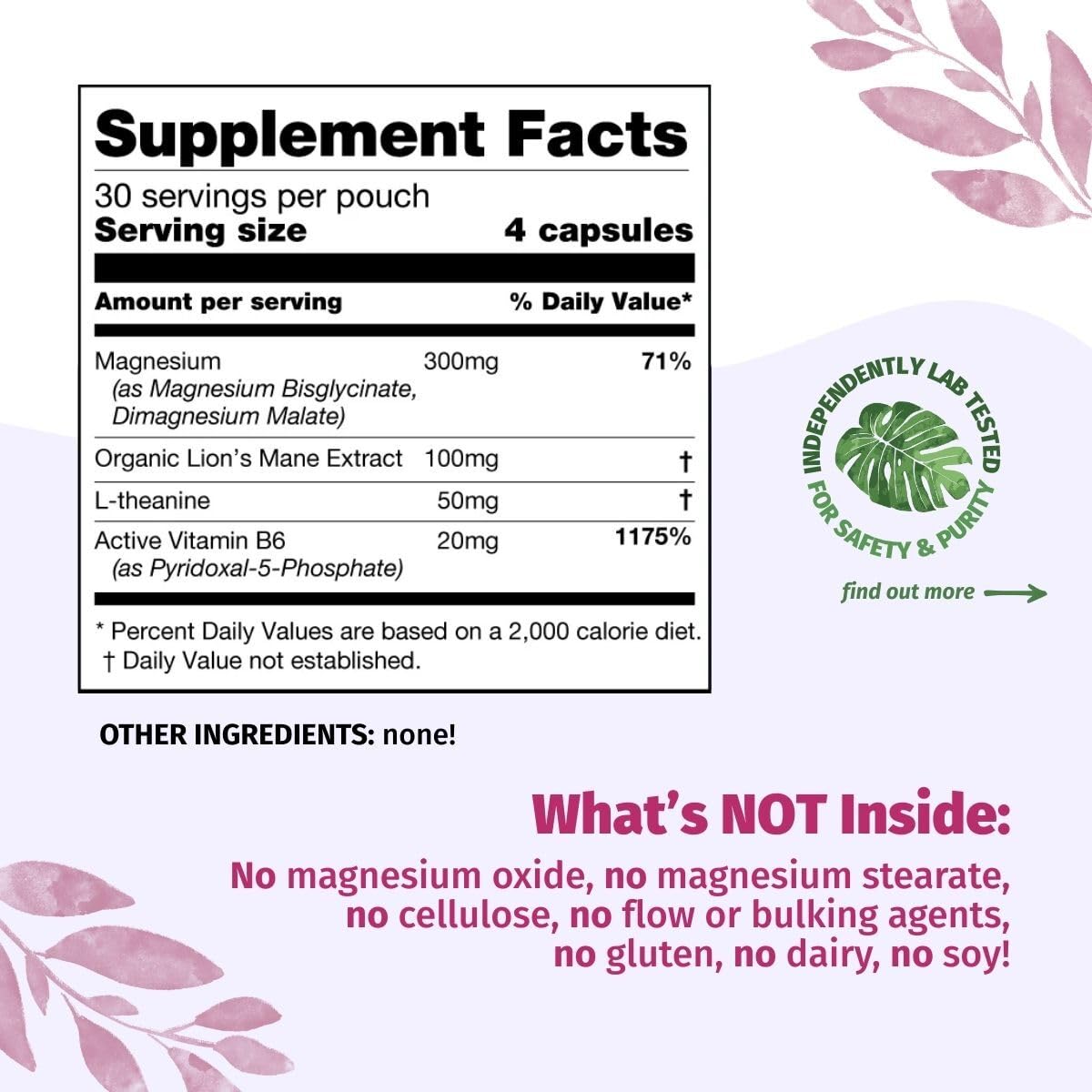 Enhanced Magnesium (Capsules) | Precise 300mg per Serving | Enhancement Blend: Organic Lion's Mane Extract, L-theanine, Active Vitamin B6 | 120 Capsules - by Organic Burst Organic Burst uk supplements