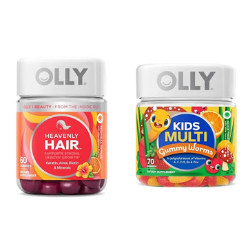 OLLY Hair Gummy 60ct & Kids Multivitamin Gummy Worms 70ct Supplement Bundles OLLY uk supplements