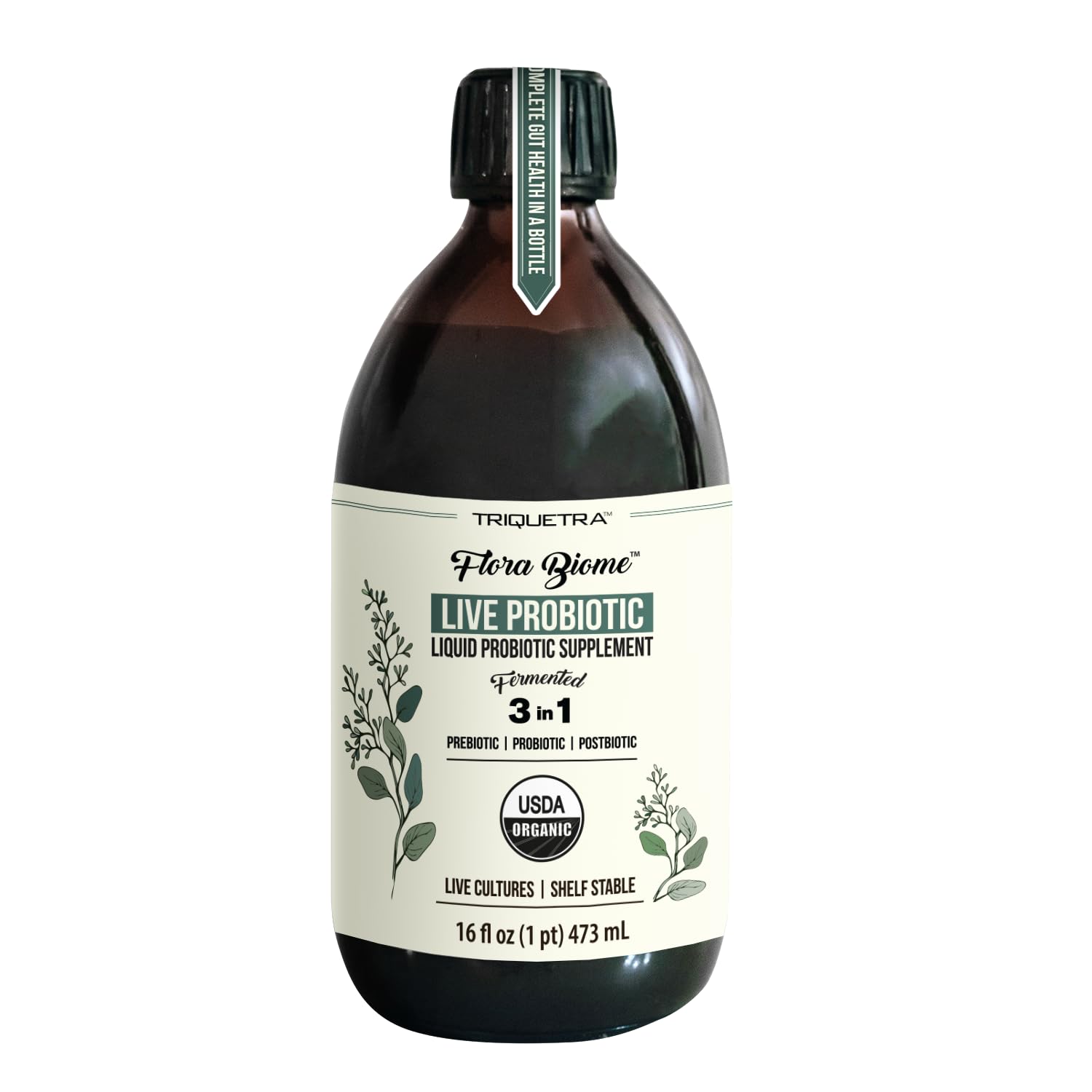 Flora Biome - Live Probiotic, Prebiotic, & Postbiotic – Organic Live-Culture – 10 Probiotic Strains, 18 Fermented Herbs - Complete Gut Health & Microbiome Optimizer (16 oz) Triquetra Health uk supplements