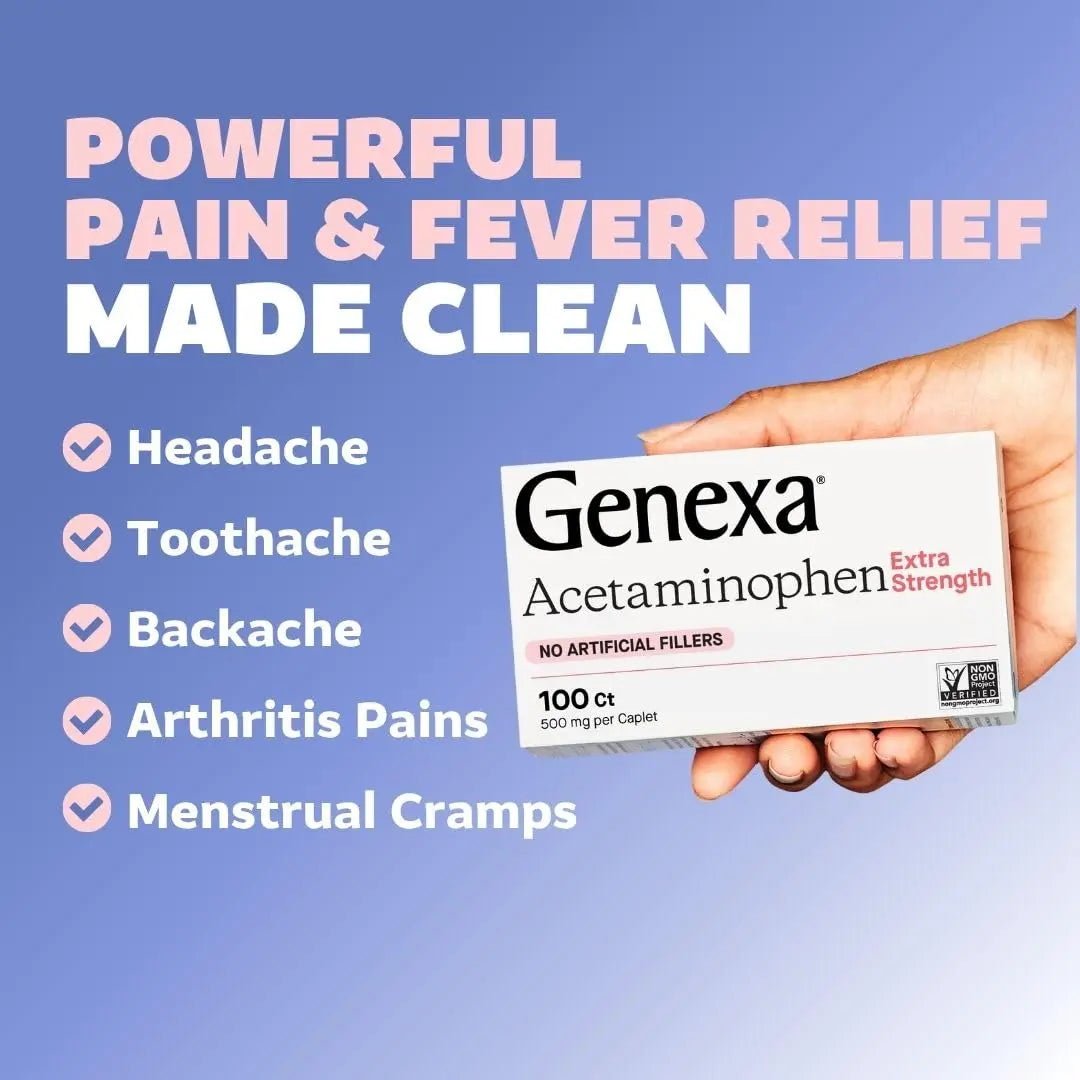 Genexa Adult Pain Relief Bundle | 500mg Acetaminophen Caplets + Homeopathic Arnica Chewables | Fast Relief for Headache, Joint & Muscle Pain | OTC + Homeopathic Combo | No Dyes or Artificial Additives Genexa uk supplements