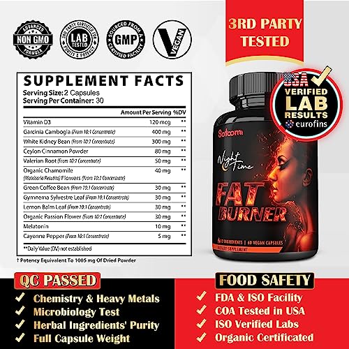 12in1 Night Time Fat Burner for Women - VitaminD.3, Garcinia Cambogia, White Kidney Bean Satoomi uk supplements