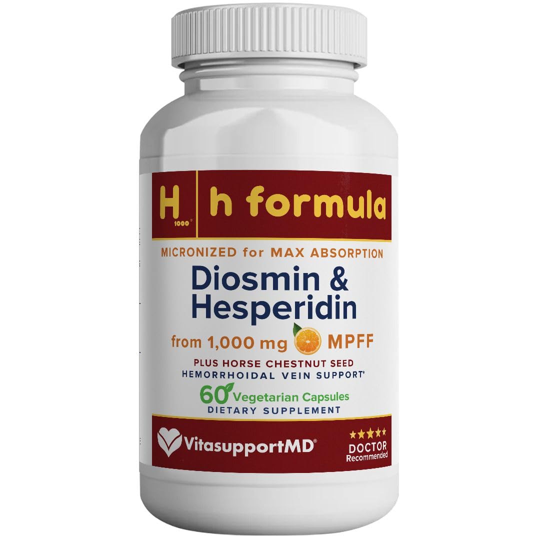 VITASUPPORTMD H Formula Diosmin Hesperidin 1000mg, Horse Chestnut Extract 300mg, Hemorrhoidal Vein Support, Micronized MPFF Bioflavonoids Supplement for Hemorrhoidal Vein Health Support, 60 Capsules VITASUPPORTMD uk supplements