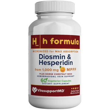 VITASUPPORTMD H Formula Diosmin Hesperidin 1000mg, Horse Chestnut Extract 300mg, Hemorrhoidal Vein Support, Micronized MPFF Bioflavonoids Supplement for Hemorrhoidal Vein Health Support, 60 Capsules VITASUPPORTMD uk supplements
