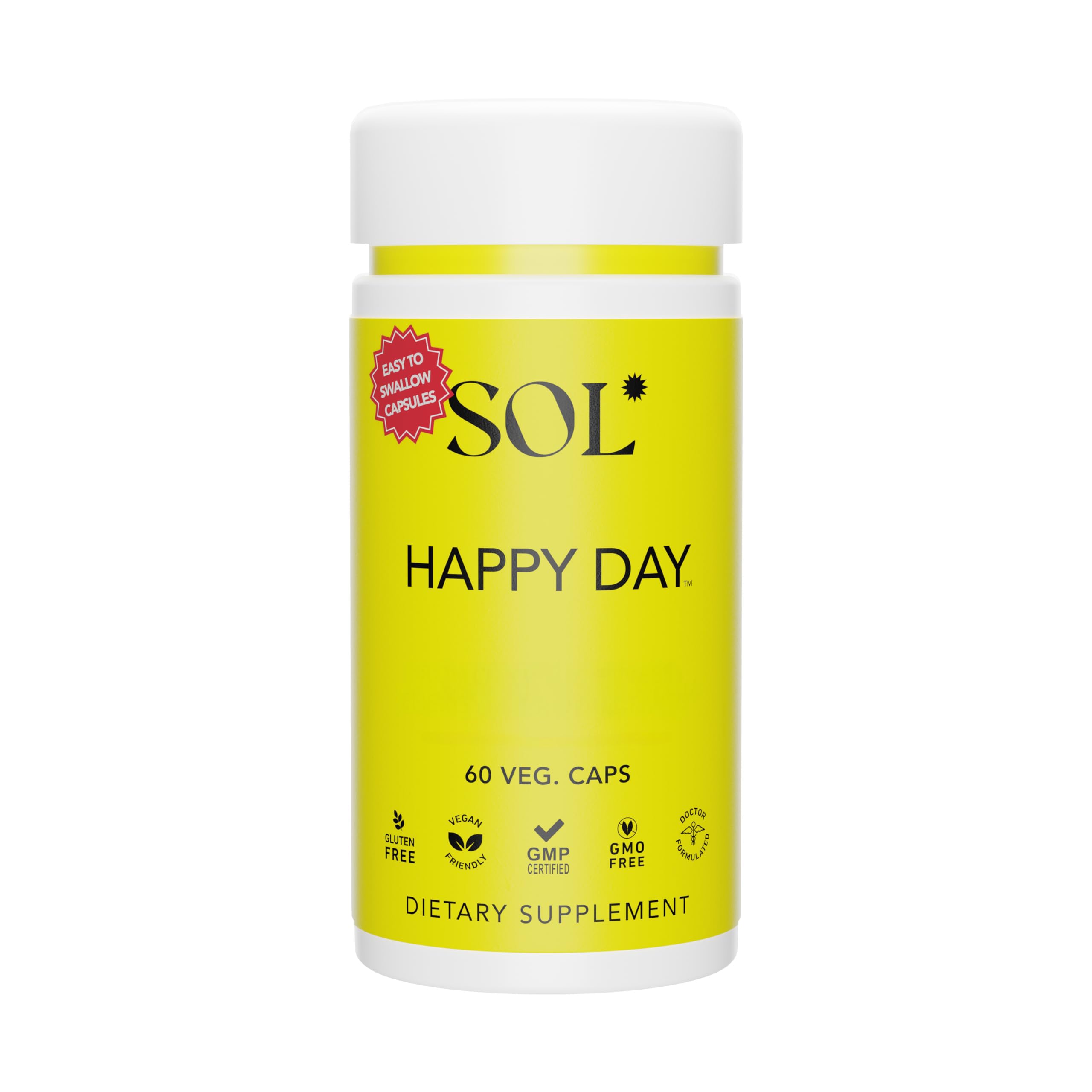 Sol Nutrition Happy Day Supplement: Combining The Natural Herbal Properties of Collective Happiness Bark, Astragalus, and Gingko Biloba to Support a Healthy Lifestyle - 60 Easy to Swallow Capsules Sol Nutrition uk supplements