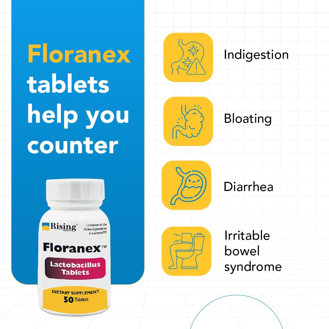 Rising Health - Floranex Tablets - Lactobacillus Probiotic Dietary Supplements - 50 Tablets Rising uk supplements