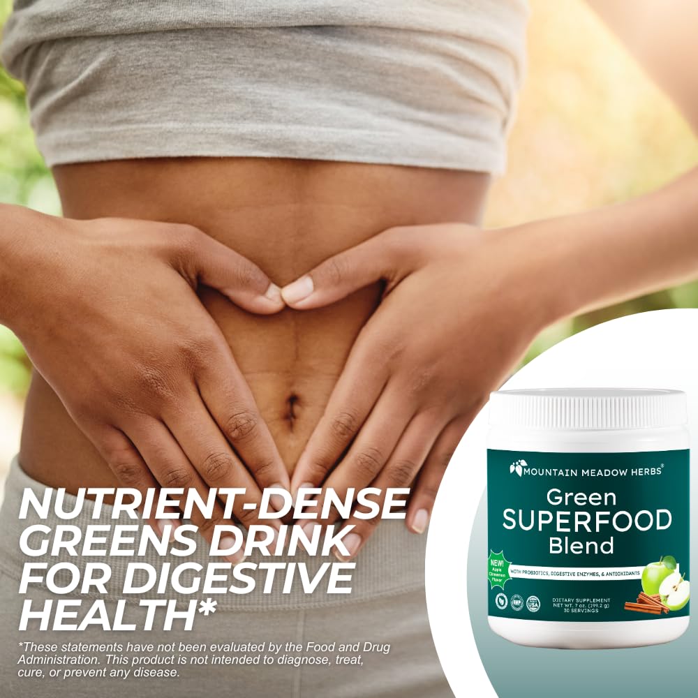 Mountain Meadow Herbs Green Superfood Blend – Spirulina, Chlorella, Mushrooms, Probiotics, Digestive Enzymes, Antioxidants – Organic Greens Powder for Energy & Gut Health – 30 Servings Mountain Meadow Herbs uk supplements