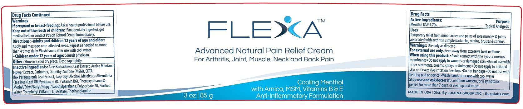FLEXA Natural Relief Cream - Use on Muscles, Back, Neck, and Joints - with Arnica, Menthol, MSM, Ilex Leaf, and Tea Tree Oil - 3 Oz Jar FLEXA uk supplements