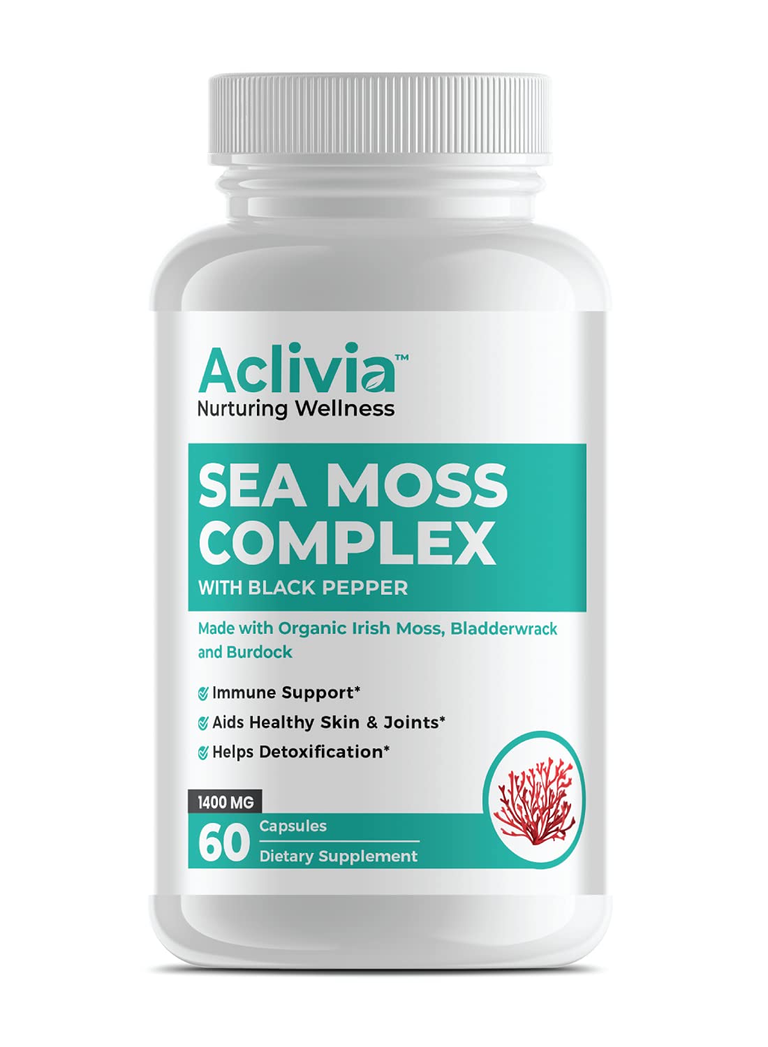 Aclivia - Organic Irish Sea Moss Capsules with Bladderwrack & Burdock Root - 102 Minerals Sea Moss Supplement - Thyroid Support, Immune Boost - Non-GMO (60 Count) Aclivia uk supplements