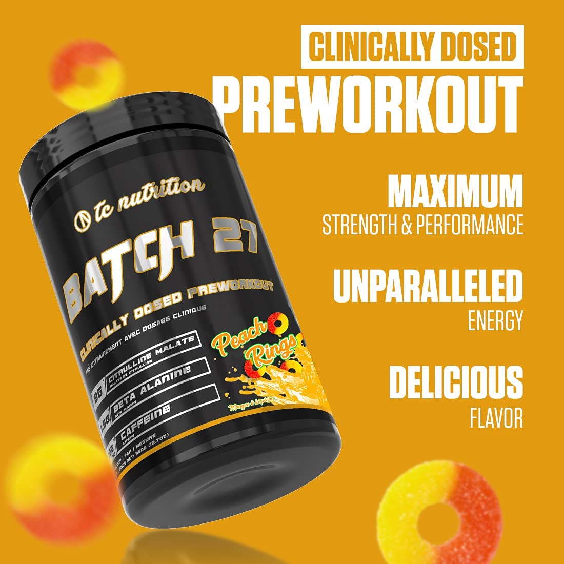 Batch 27 Pre Workout Powder - 8g Citrulline, 3.5g Beta Alanine, 2.5g Betaine, 325mg Caffeine TC Nutrition uk supplements