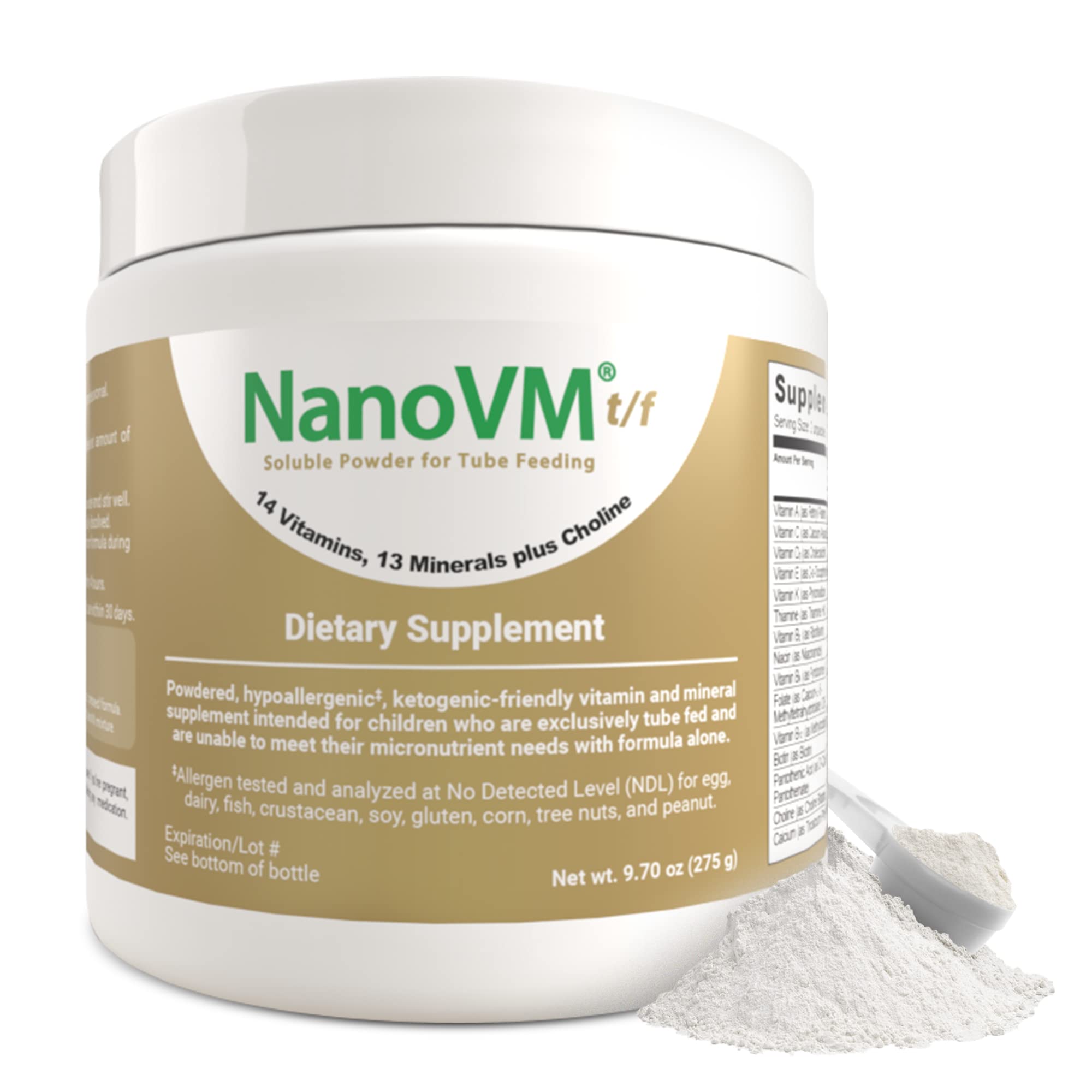 NanoVM t/f, Dietary Supplement for Tube Feeding, Allergen-Free Kids Multivitamin, Unflavored Vitamin Powder with 14 Vitamins & 13 Minerals, Low-Carb Kids Vitamins, 275g - Solace Nutrition NanoVM uk supplements