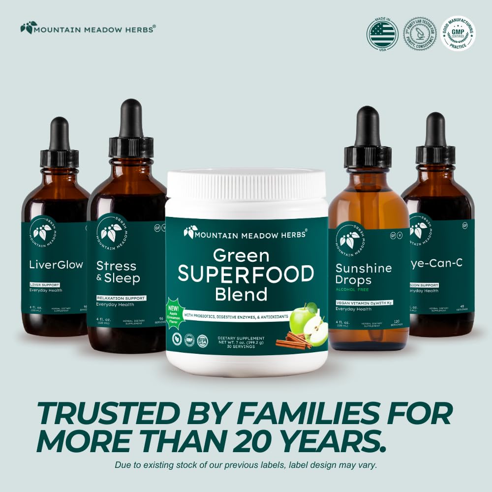 Mountain Meadow Herbs Green Superfood Blend – Spirulina, Chlorella, Mushrooms, Probiotics, Digestive Enzymes, Antioxidants – Organic Greens Powder for Energy & Gut Health – 30 Servings Mountain Meadow Herbs uk supplements