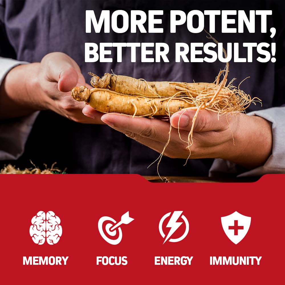 Herbtonics Korean Red Panax Ginseng 1500mg - Energy Supplement for Peak Performance, Focus & Vitality - High Potency Ginseng Root Extract - 240 Vegan Capsules Herbtonics uk supplements