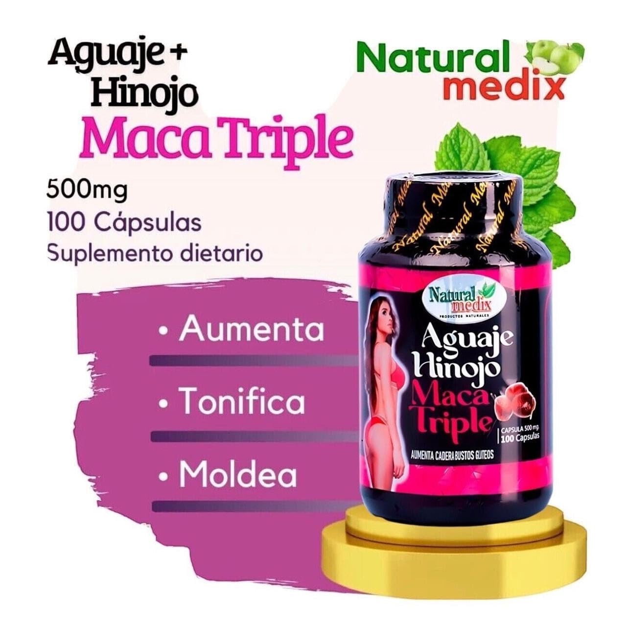 Natural medix Aguaje Hinojo Maca Triple (Maca Root Supplement) Premium 100 Capsules | Premium Botanical Blend for Feminine Balance & Confidence Natural medix uk supplements
