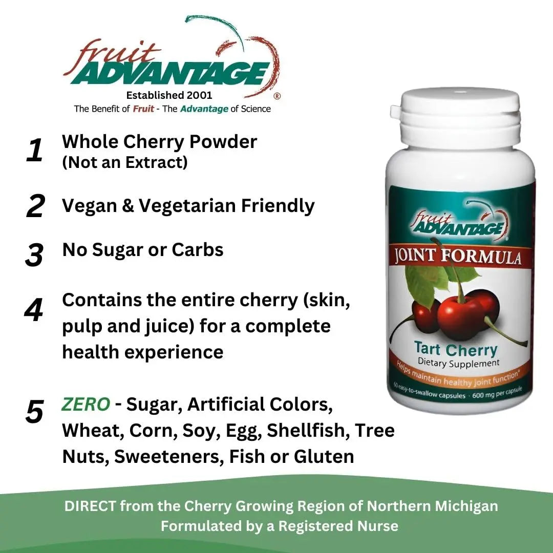 Fruit Advantage Montmorency Tart Cherry Capsules Joint Formula 1200 mg per Serving - 60 Vegetarian Capsules Fruit Advantage uk supplements