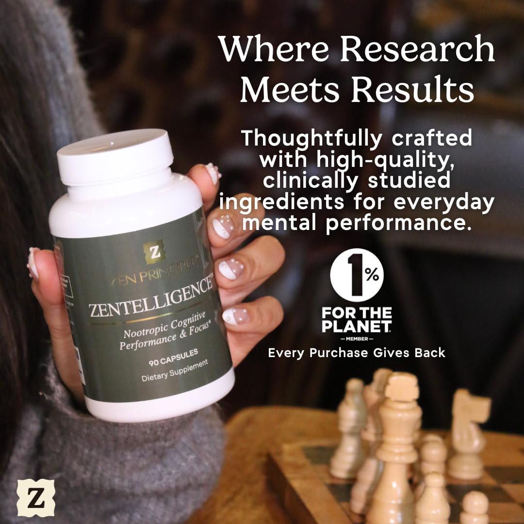 Zen Principle Zentelligence™ Focus Nootropic Supplement for Students & Professionals | Energy, Memory & Stress Support | Jitter-Free Formula with L-Theanine, Ginkgo Biloba, Huperzine A. 90 Capsules Zen Principle uk supplements
