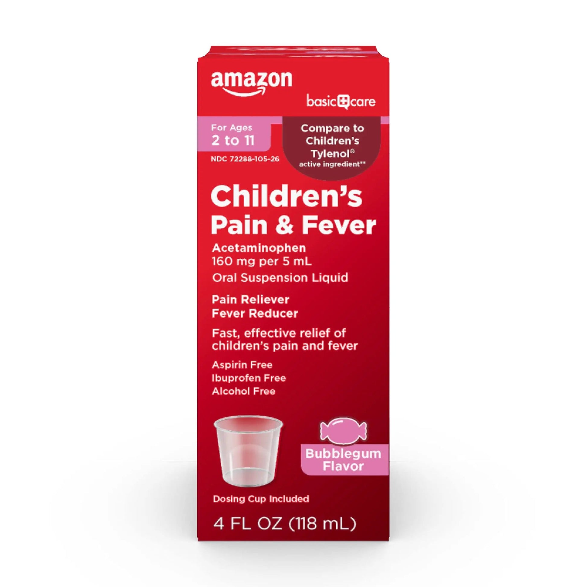 Amazon Basic Care Children's Pain Reliever and Fever Reducer, Acetaminophen 160 mg per 5 ml, Bubblegum Flavor, for Headache and Sore Throat, Ages 2-11 Years, 4 fl oz Amazon Basic Care uk supplements