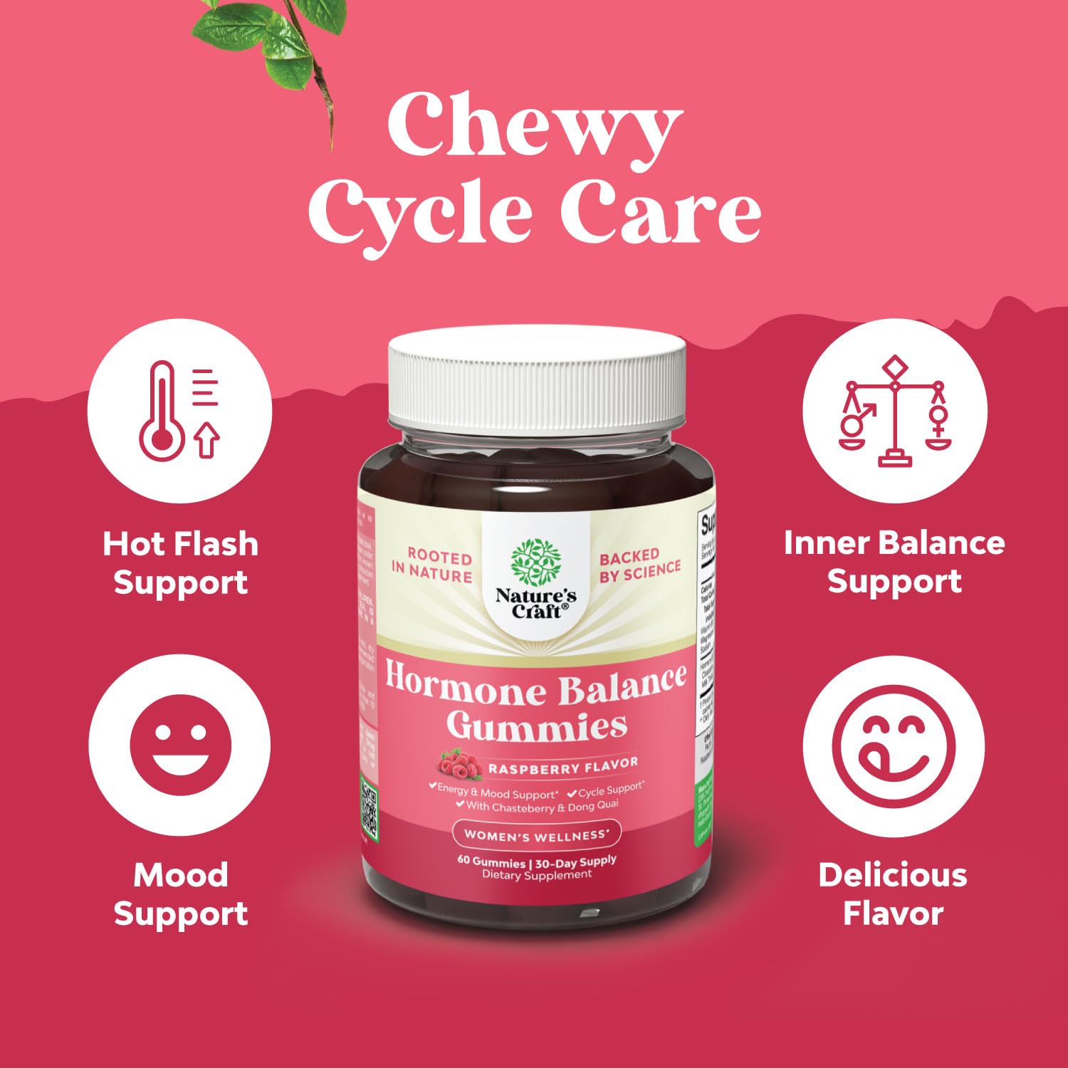 Hormone Balance for Women Gummies of All Ages - PMS Support Supplement for Women to Regulate Menstrual Cycle & Hormonal Balance Menopause & Mood Swings with Vitamin B6 & Dong Quai - 60 Chews Natures Craft uk supplements