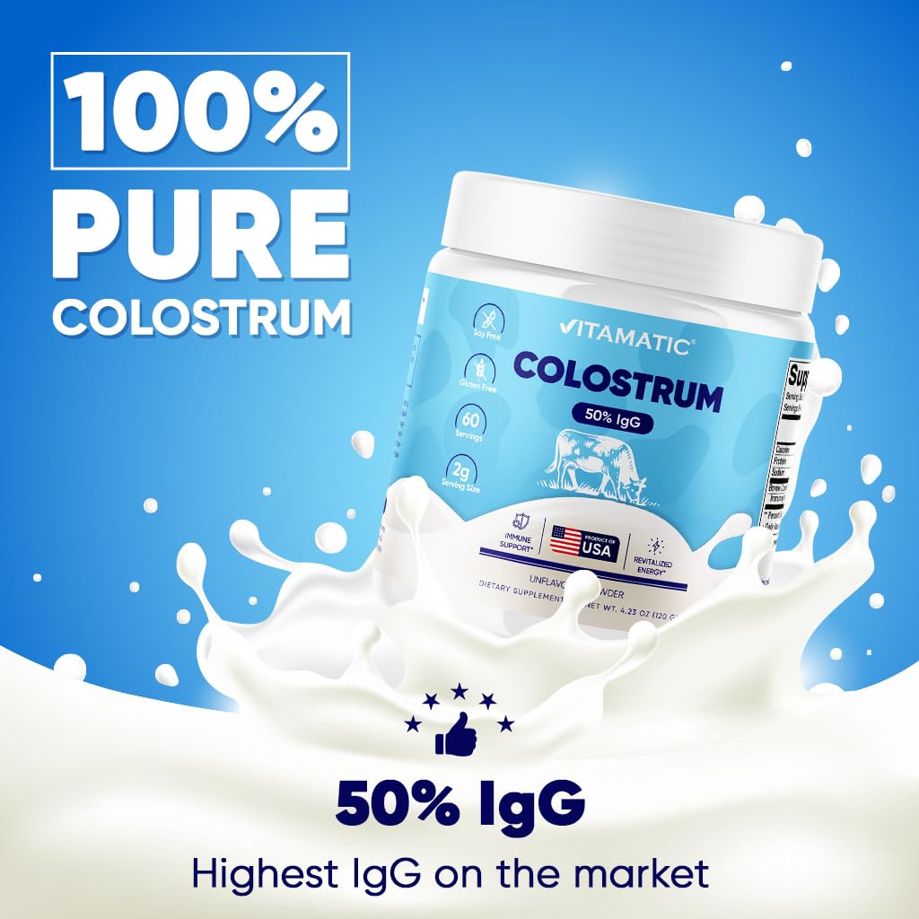 Vitamatic Bovine Colostrum Powder - 50% Highest IgG - Supplement for Gut Health Vitamatic uk supplements