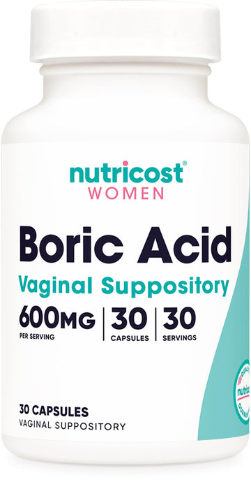 Nutricost Boric Acid 600mg, 30 Capsules - Vaginal Suppository - Non-GMO - for Women Nutricost uk supplements