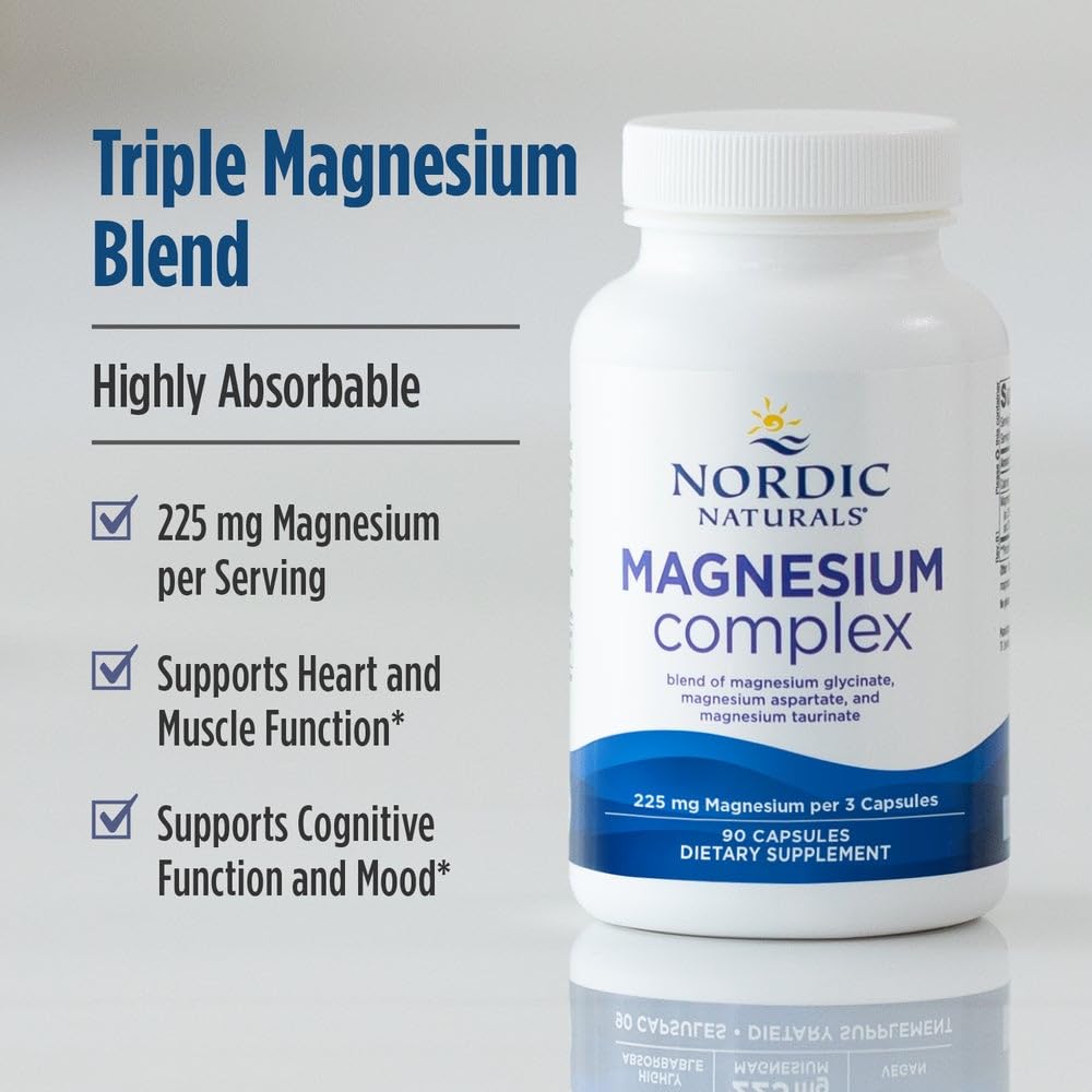 Nordic Naturals Magnesium Complex - 90 Capsules - 225 mg Magnesium, 1.9 mg Iron - Brain & Heart Health, Mood, Energy, & Muscle Relaxation - Non-GMO, Vegan - 30 Servings Nordic Naturals uk supplements