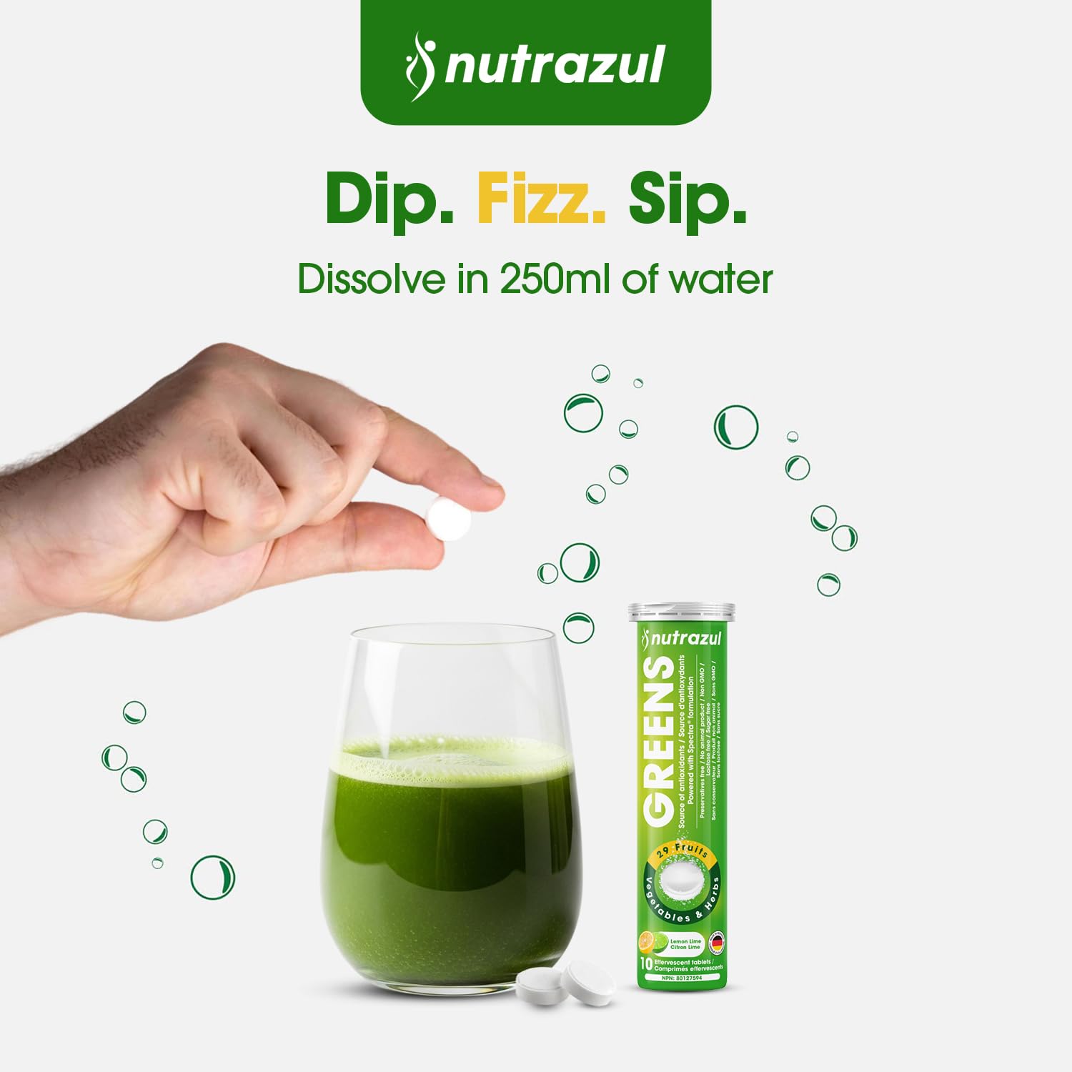 nutrazul Greens Effervescent Tablets - Daily Super Greens Supplement with 29 Superfoods - Antioxidant & Immune Support - Lemon Lime Flavor - Non-GMO - 30 Tablets nutrazul uk supplements