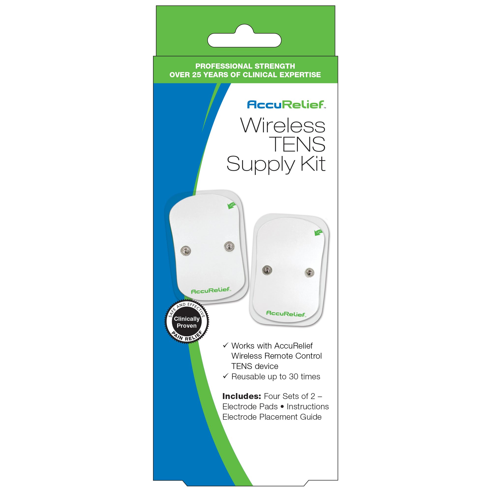 AccuRelief Wireless TENS Electrotherapy Pain Relief System Supply Kit (Packaging May Vary), Works with AccuRelief Wireless Remote Control TENS Device (ACRL-9000), 2 Pair (Pack of 1) AccuRelief uk supplements