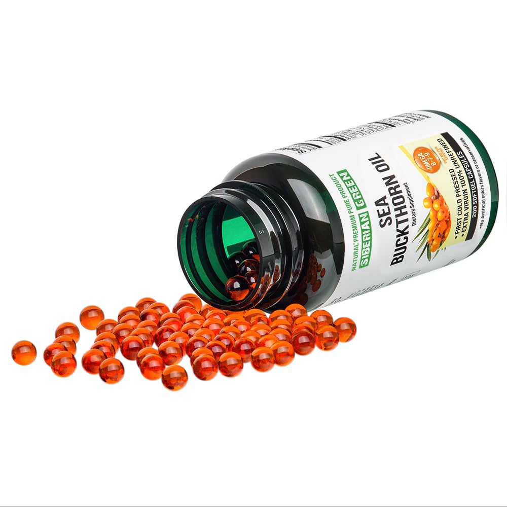 Siberian Sea Buckthorn Oil Capsules 200 Softgels | from Wild-harvested Siberian Sea Siberian Green uk supplements