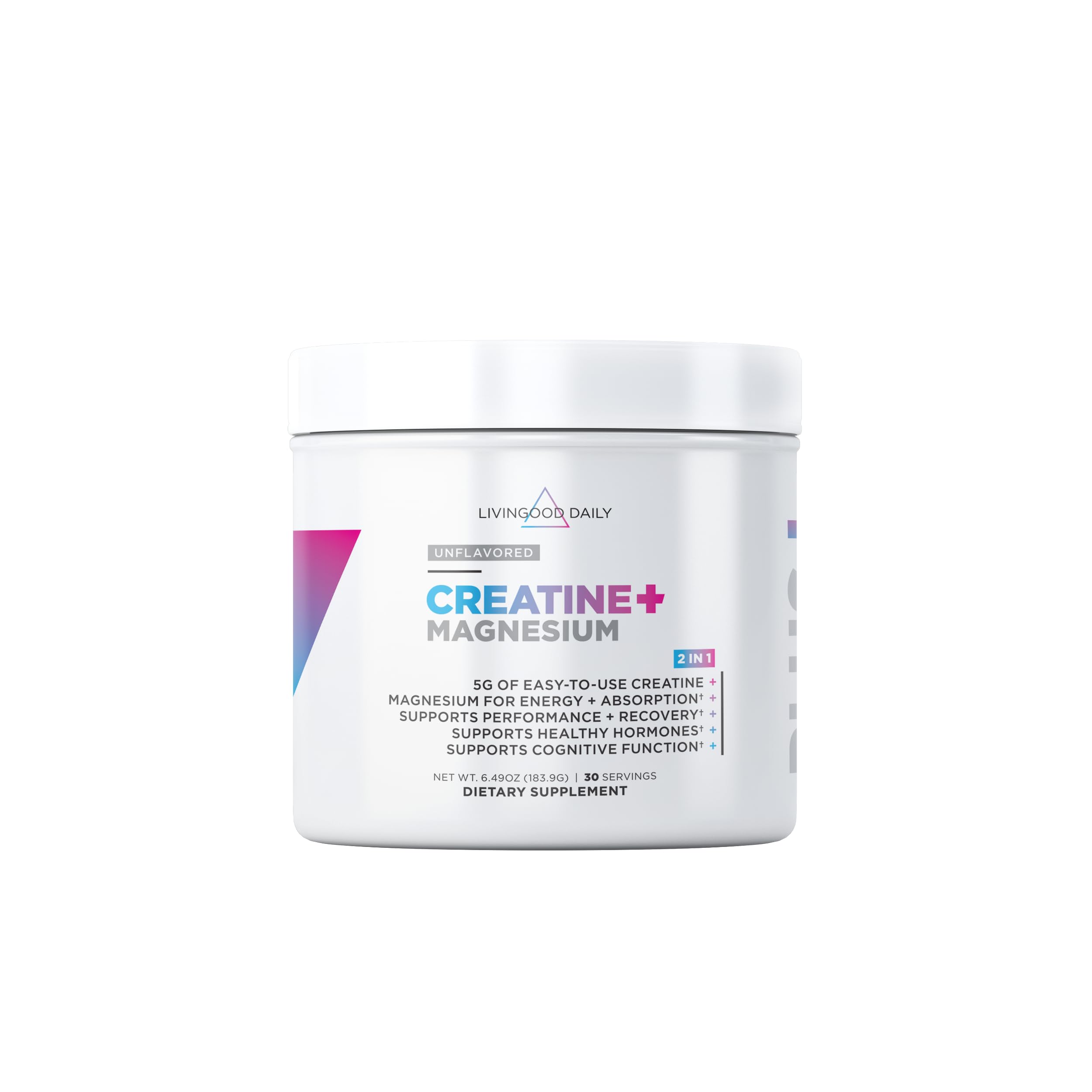 Livingood Daily Creatine + Magnesium Powder, Unflavored | 5g Micronized Creatine Monohydrate with Magnesium for Energy, Muscle Recovery & Performance | 30 Servings Livingood Daily uk supplements