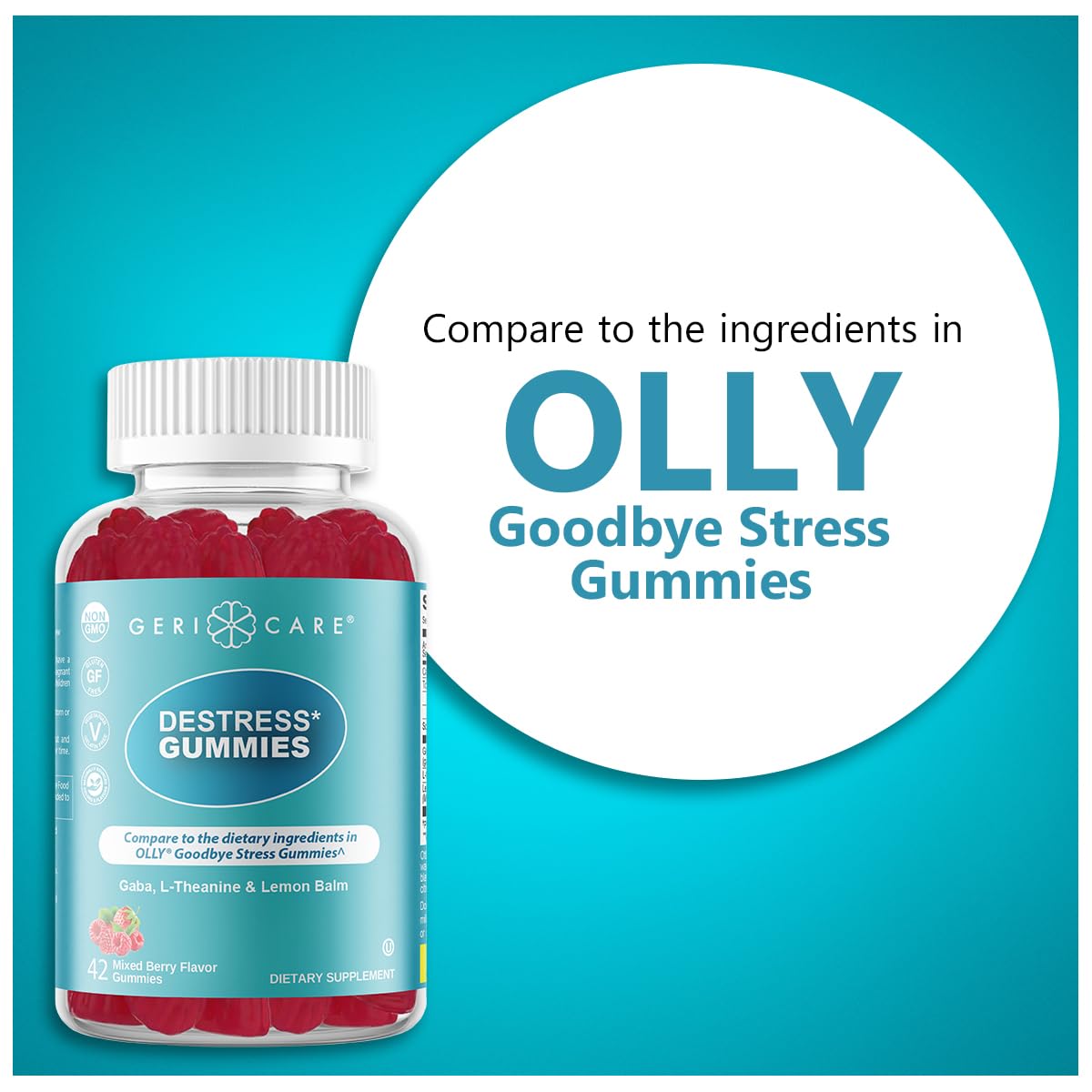 GeriCare DeStress Gummies with GABA, L-Theanine & Lemon Balm Mixed Berry Flavor – 42 Count – Supports Relaxation & Mental Clarity – Non-GMO, Gluten-Free, Vegan GeriCare uk supplements