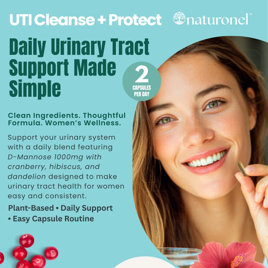 Naturonel UTI Cleanse + Protect – Urinary Tract Support with D-Mannose, Cranberry, Hibiscus & Dandelion | Advanced Formula, Dietary Supplement - Non-GMO, Made in USA, GMP Certified (1) Naturonel uk supplements