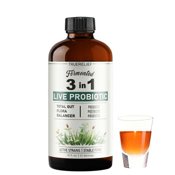 TRUERELIEF Women's Daily Probiotic + Prebiotic + Postbiotic Liquid, 3-in-1 for Gut Health, 10 Strains & 18 Fermented Herbs (1) TRUERELIEF uk supplements