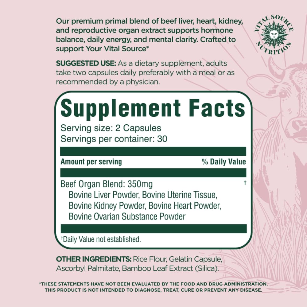 Vital Source Nutrition - BiFi Capsules - Premium Primal Organ Blend - Supports Hormone Health, Energy, Stamina & Clarity - Daily Vitality - Ancestral Supplements for Women - No Artificial Ingredients Vital Source Nutrition uk supplements