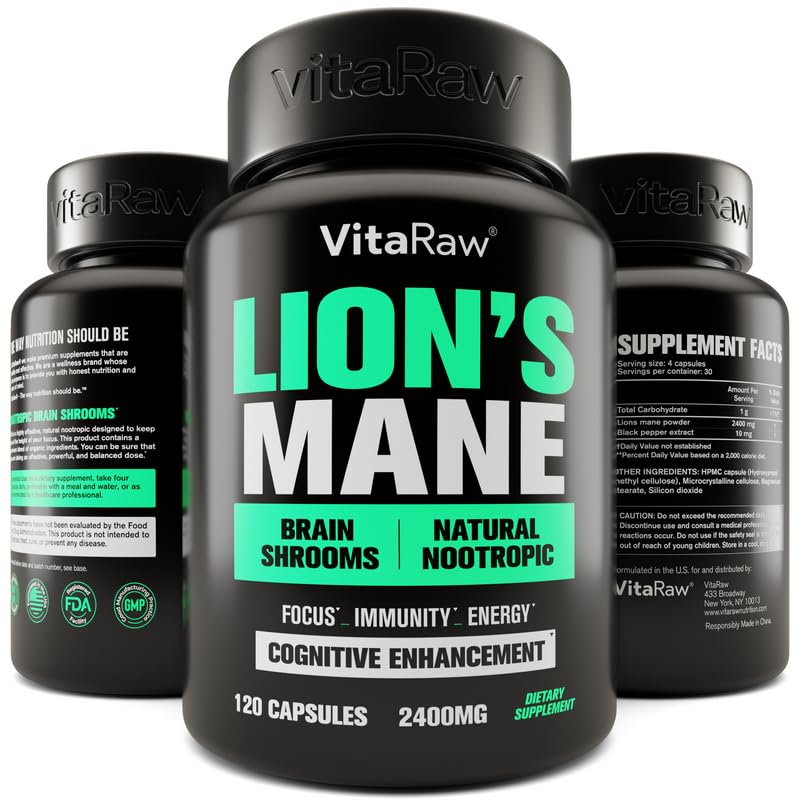Organic Lions Mane Supplement Capsules 2400 mg - Powerful Nootropic - Helps Maintain VitaRaw uk supplements