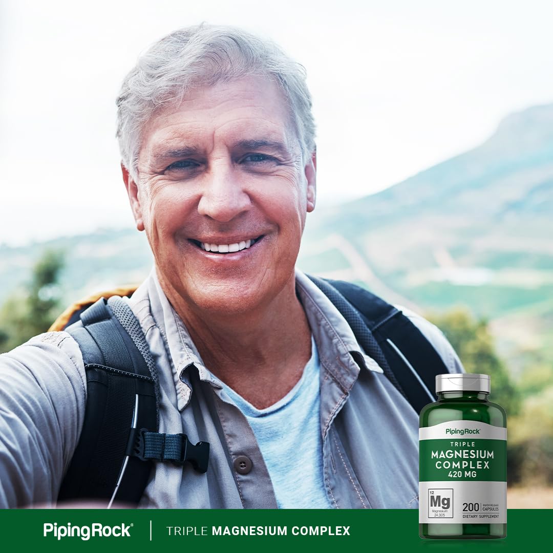 Piping Rock Triple Magnesium Complex | 420 mg | 200 Capsules | Magnesium Oxide, Citrate, and Aspartate Supplement | Non-GMO, Gluten Free Piping Rock uk supplements